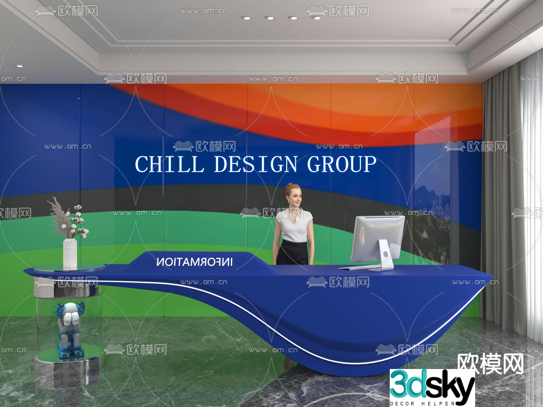 Modern front desk reception desk service desk 3d model