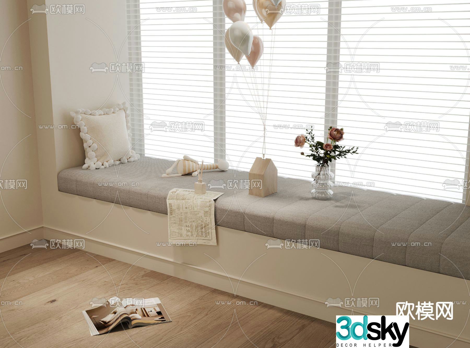 Bay window sill bay window seat cushion 3d model