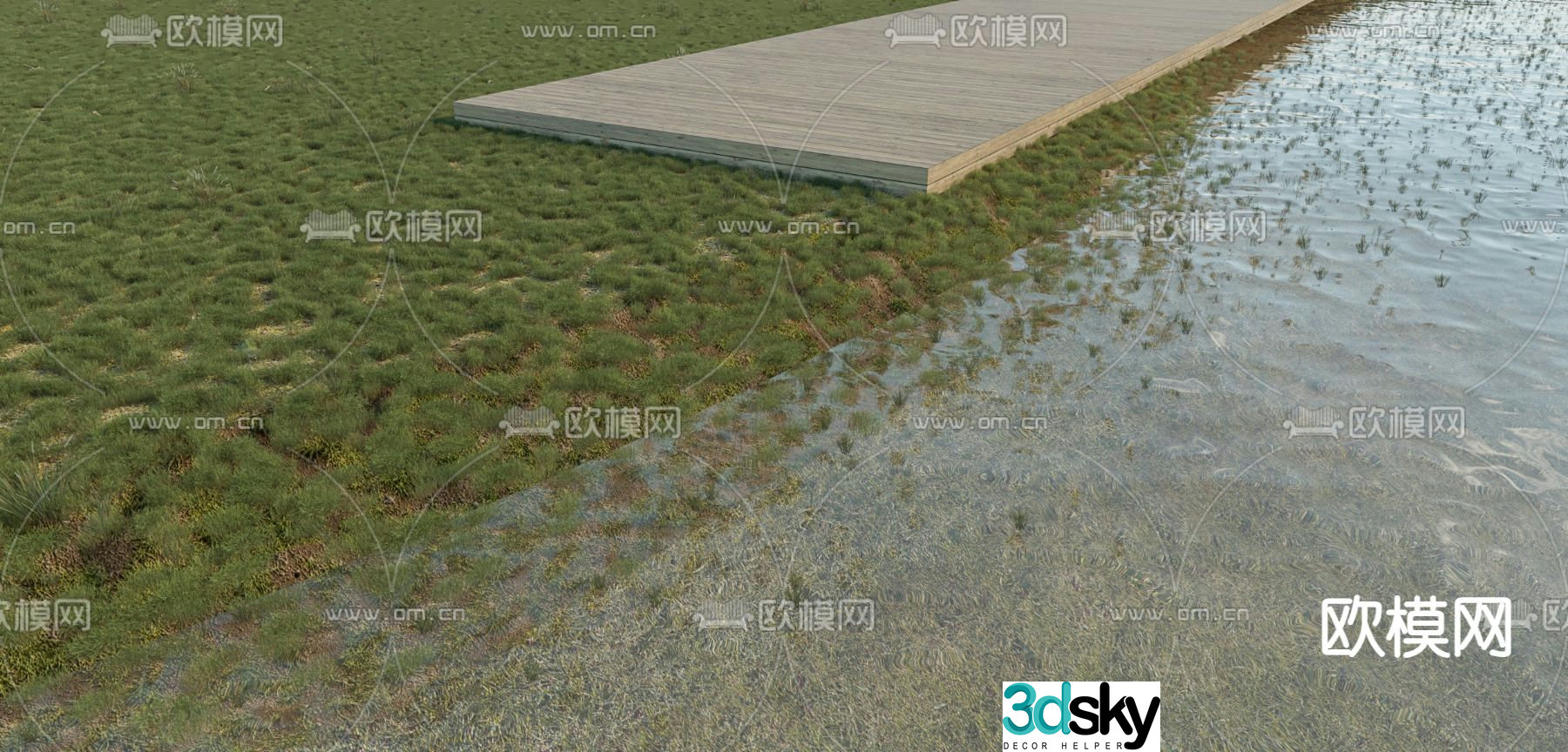 Outdoor lake grass anticorrosive wood floor 3D model