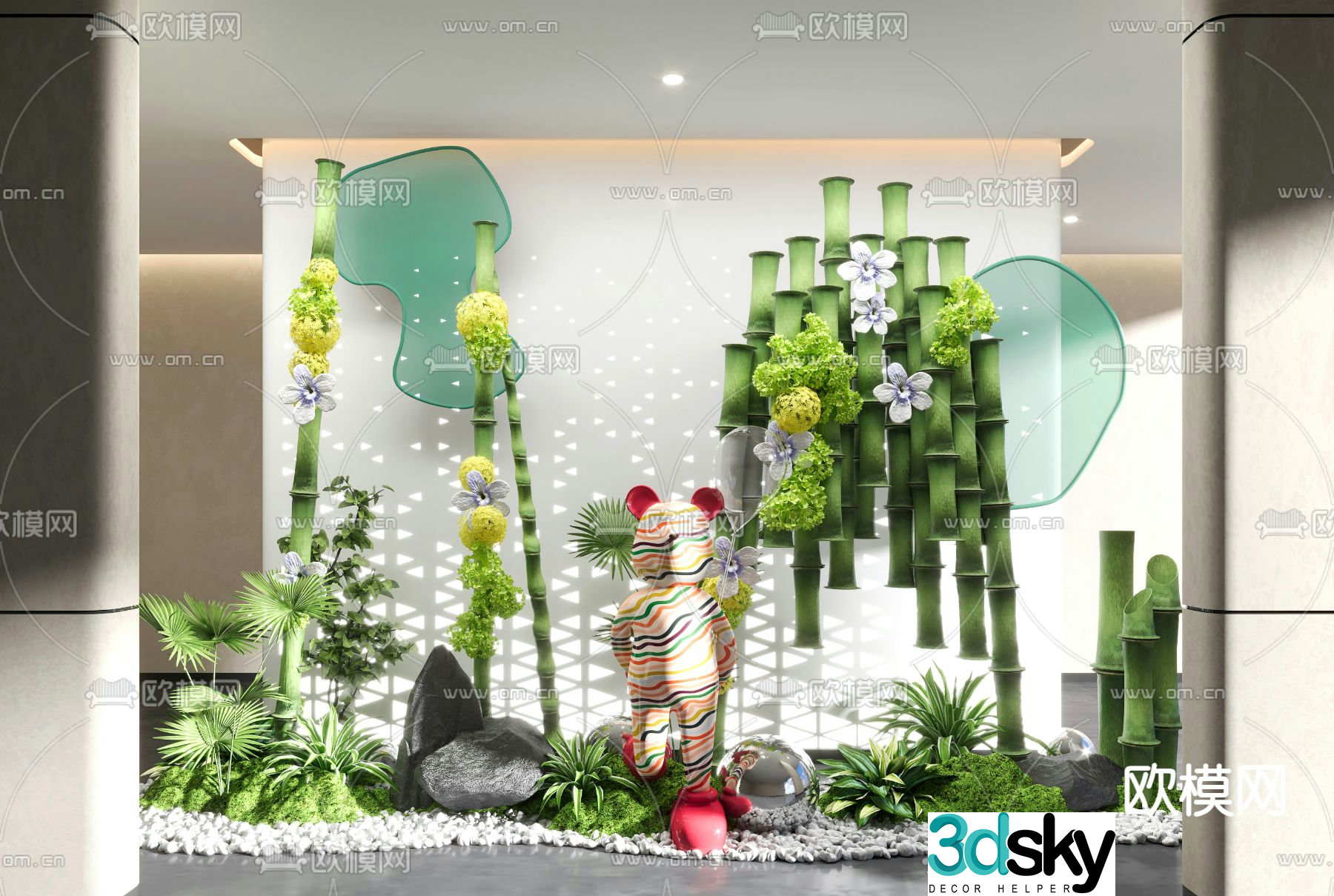 Indoor device landscaping bamboo art landscaping 3d model