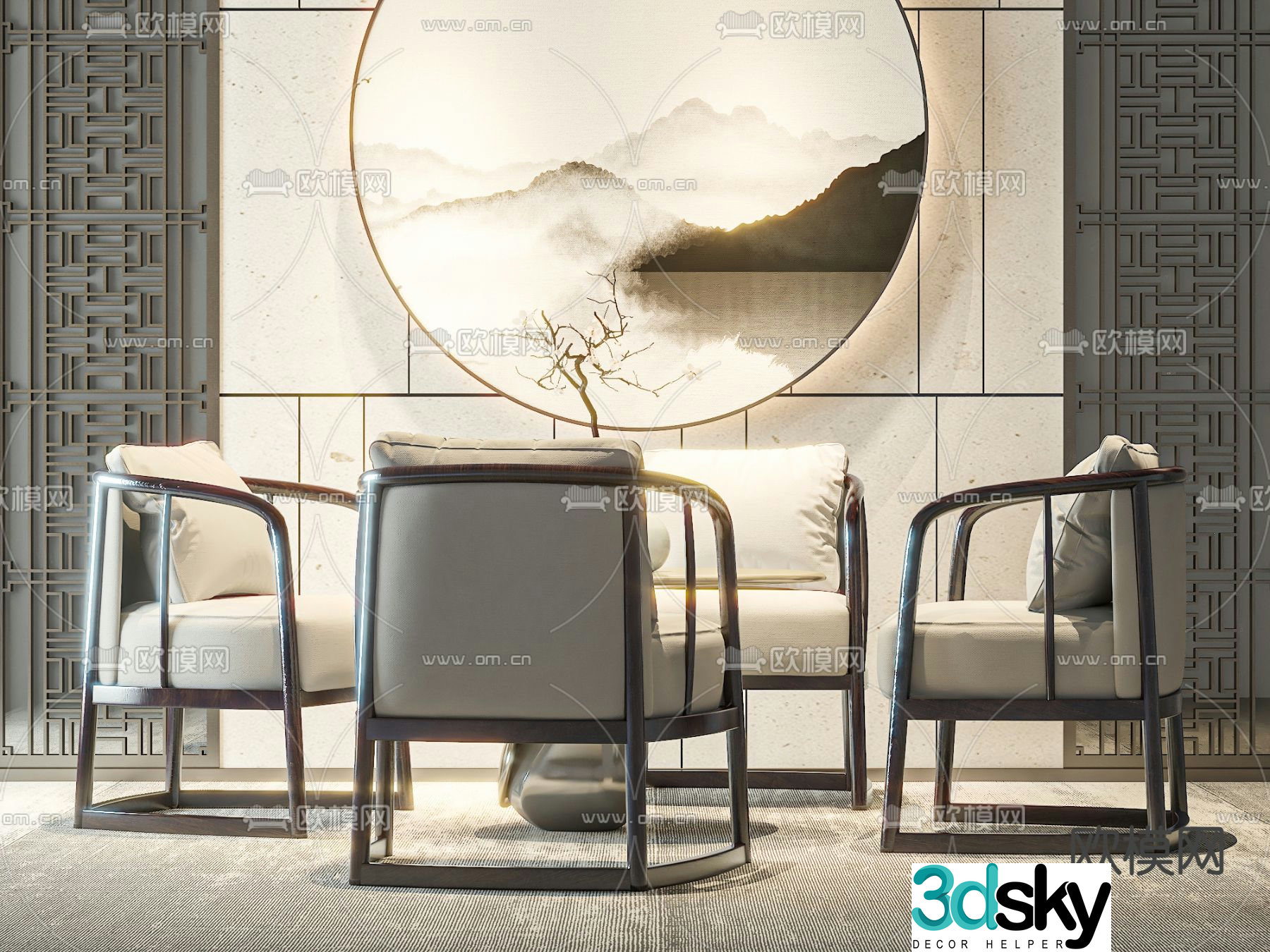 New Chinese style sofa chair leisure chair 3d model
