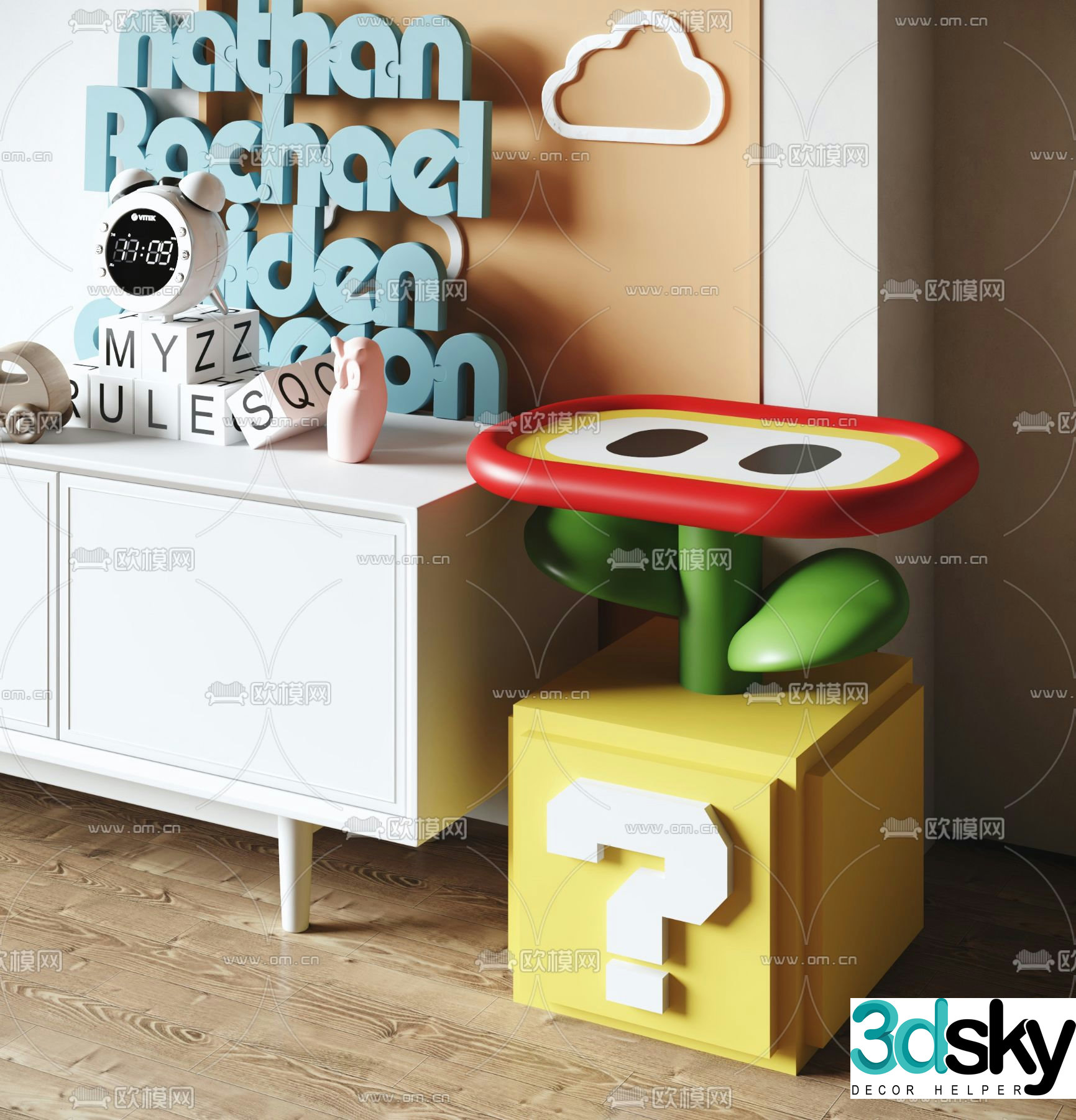 Cartoon Bedside Table Super Mario Side Table 3D Model
