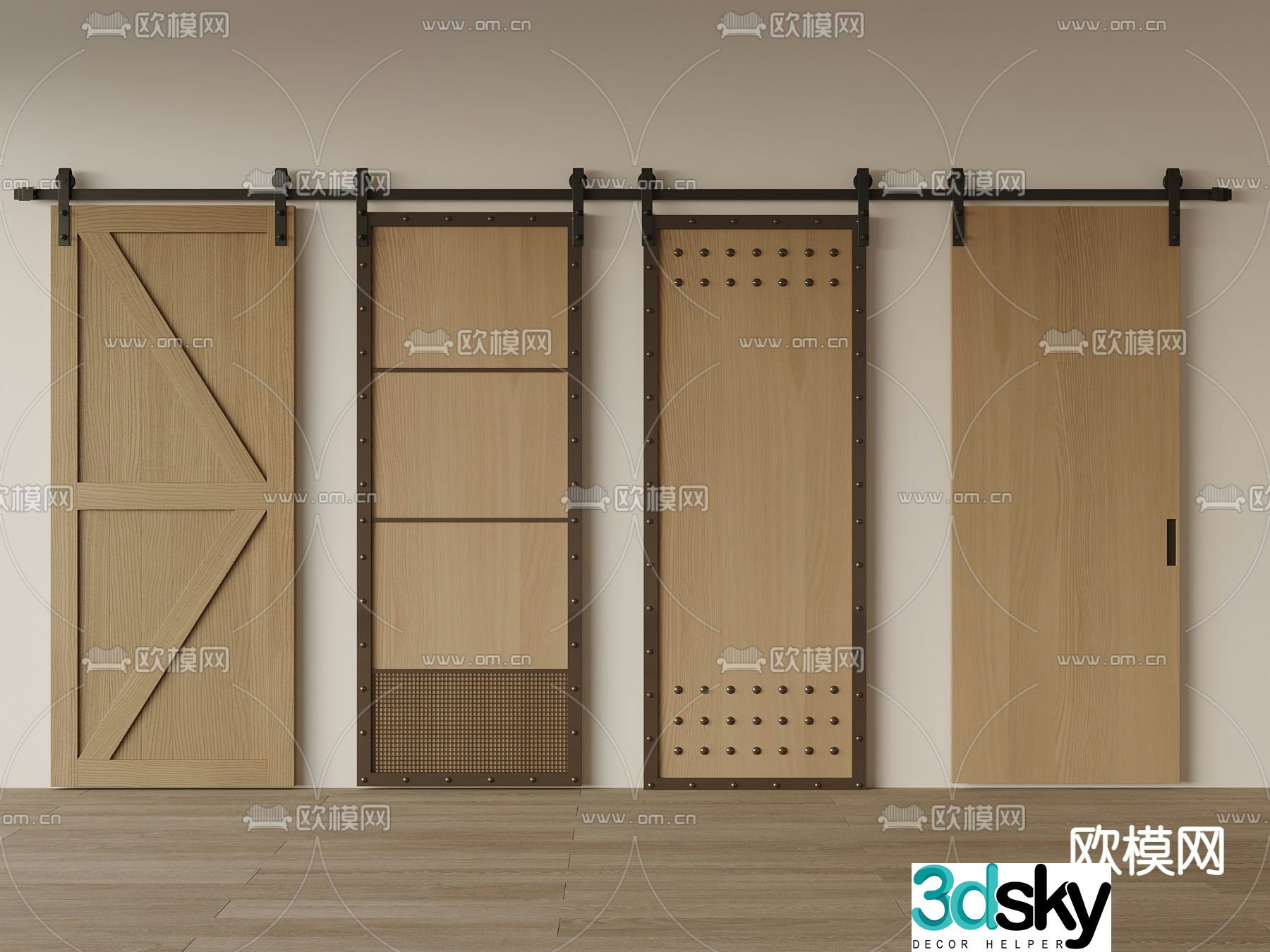 barn door hanging rail door 3d model