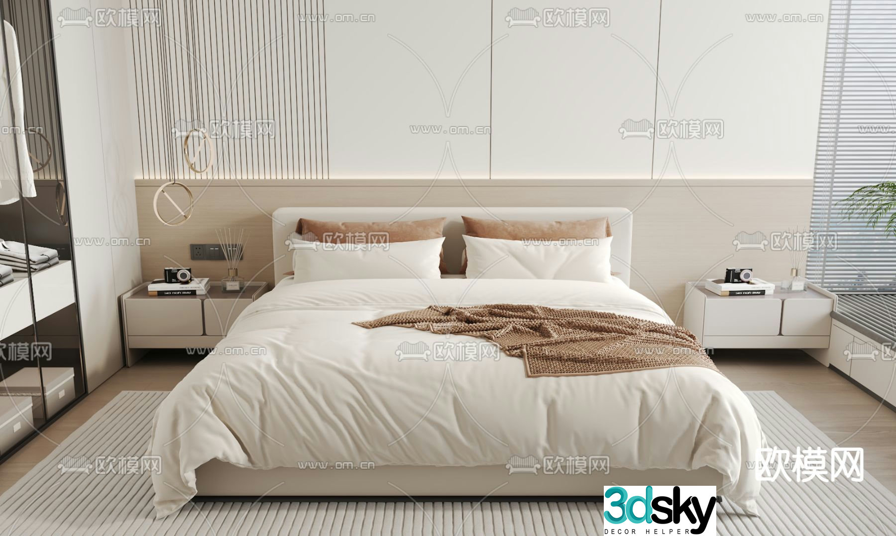 Cream style double bed 3d model