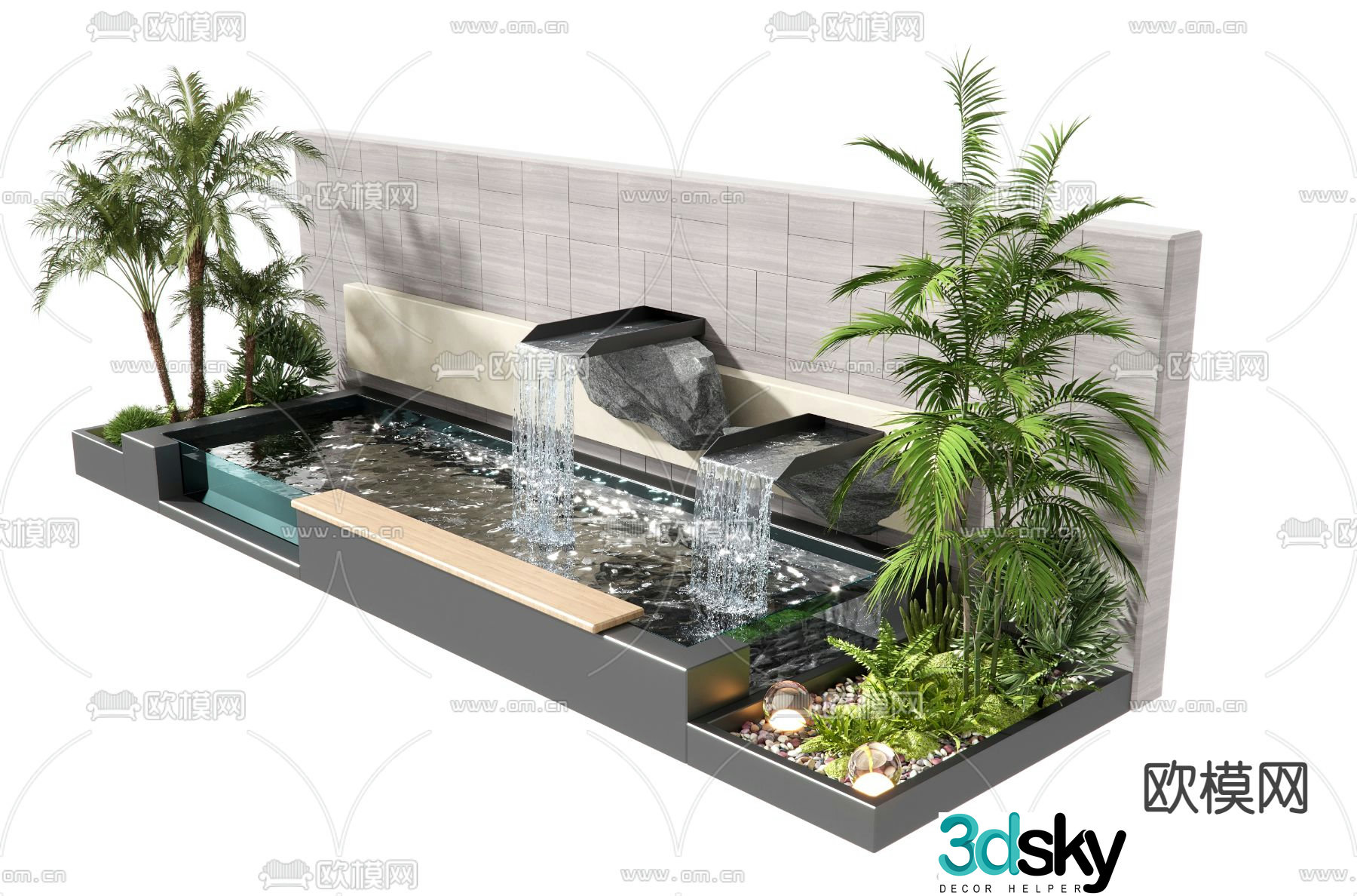 Water feature wall falling water feature wall pool sketch 3D model