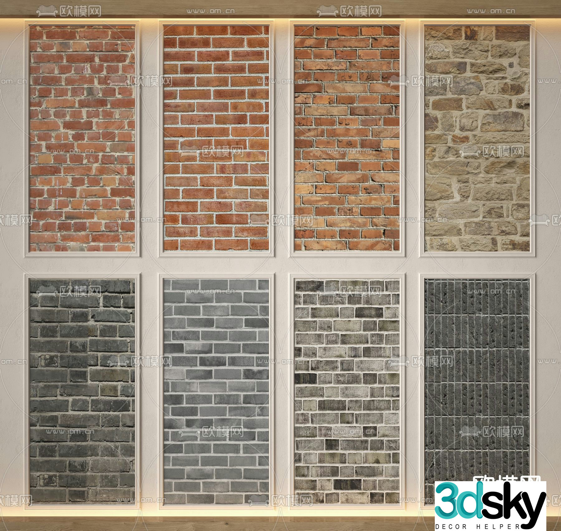 Red brick wall fence cultural brick 3d model