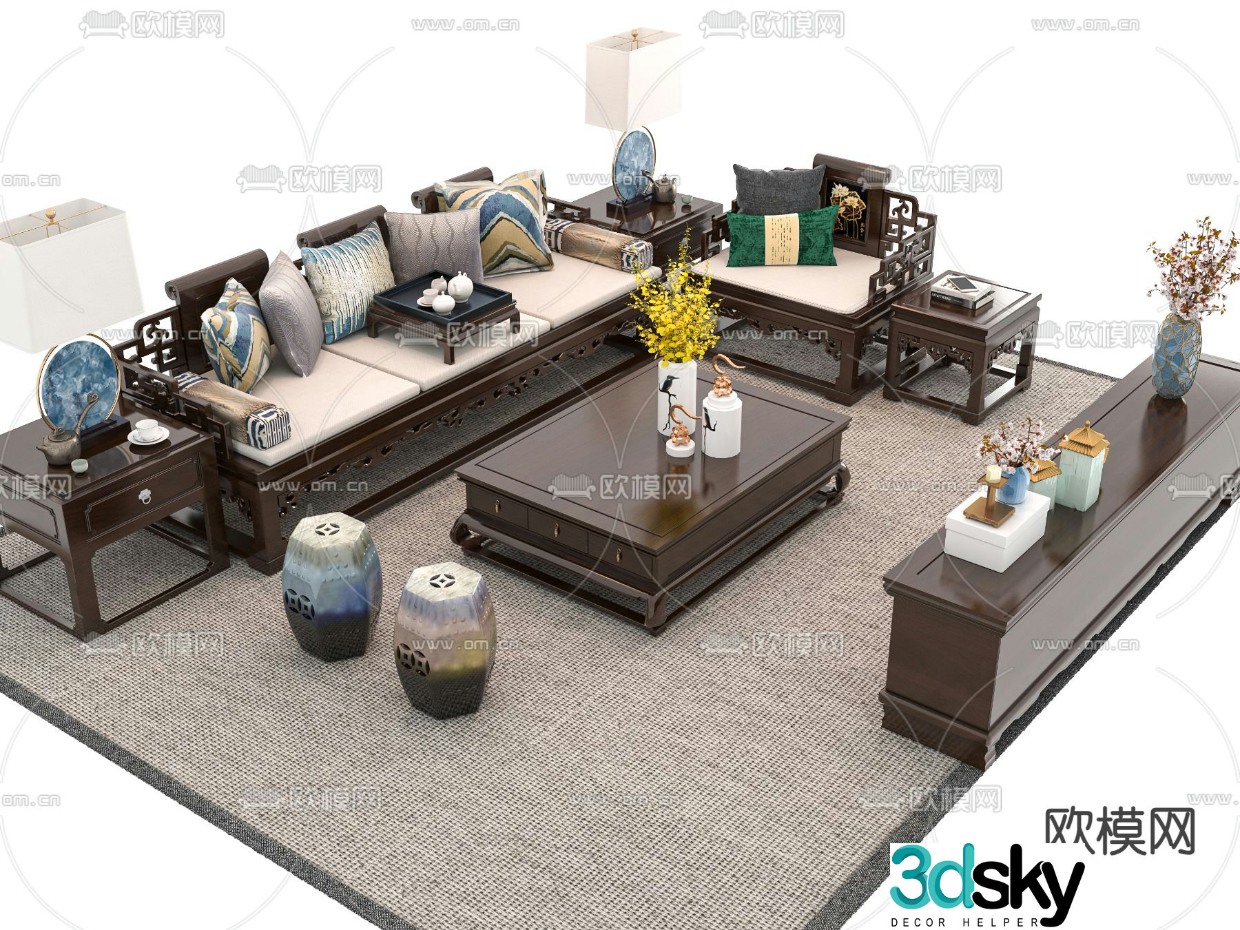 New Chinese style modular sofa 3d model