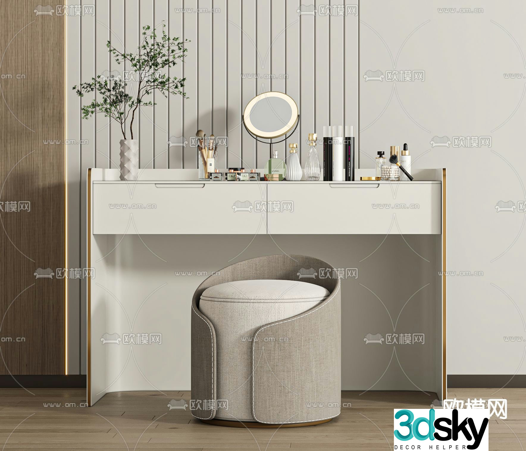 Cream style dressing table dressing table 3d model