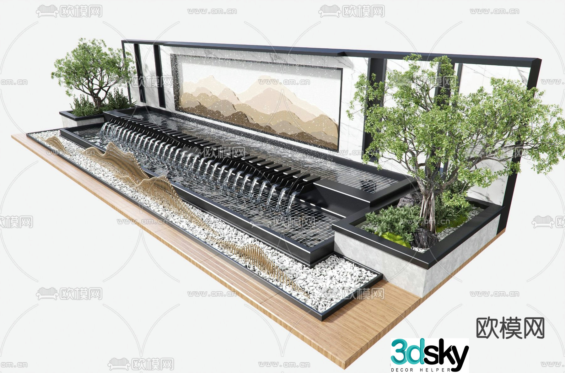Water feature wall landscape sketch water curtain sketch 3d model