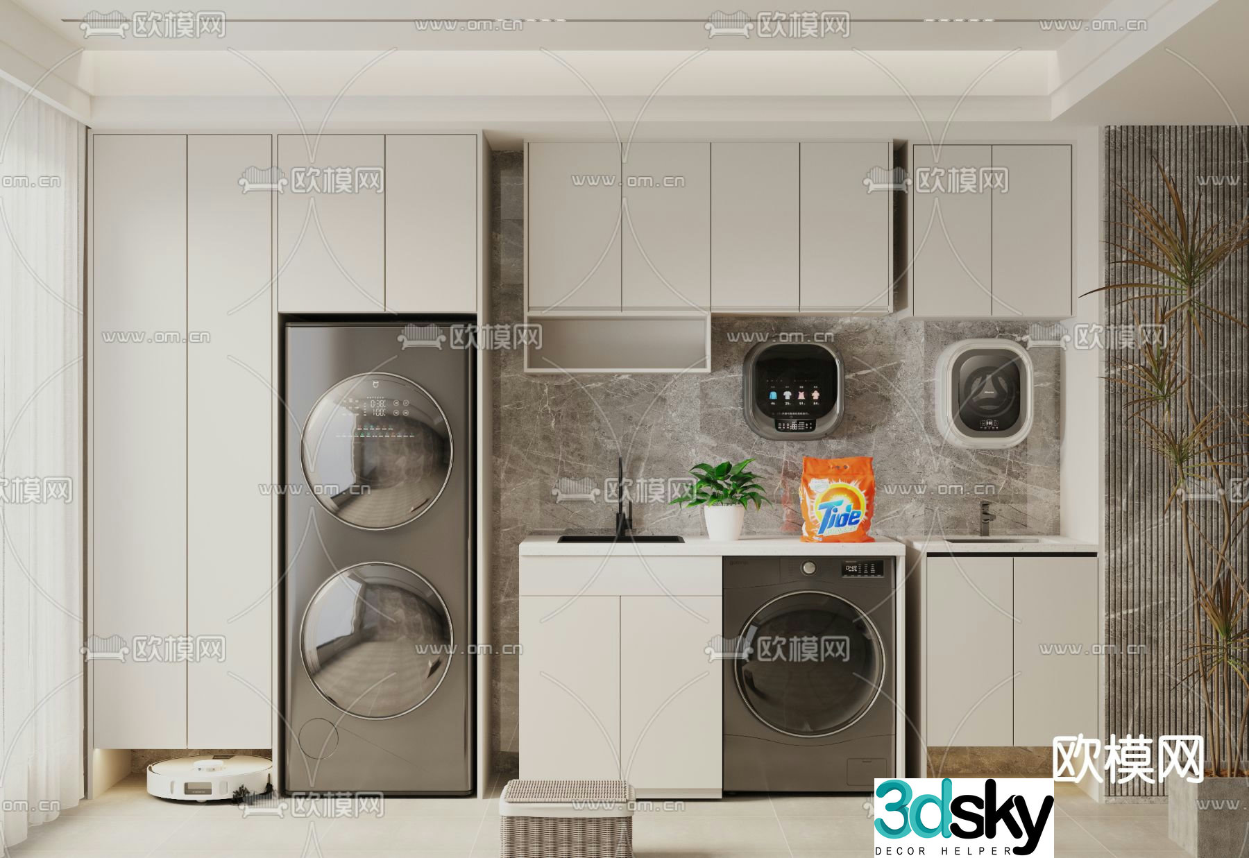 Modern washing machine cabinet bathroom cabinet 3d model
