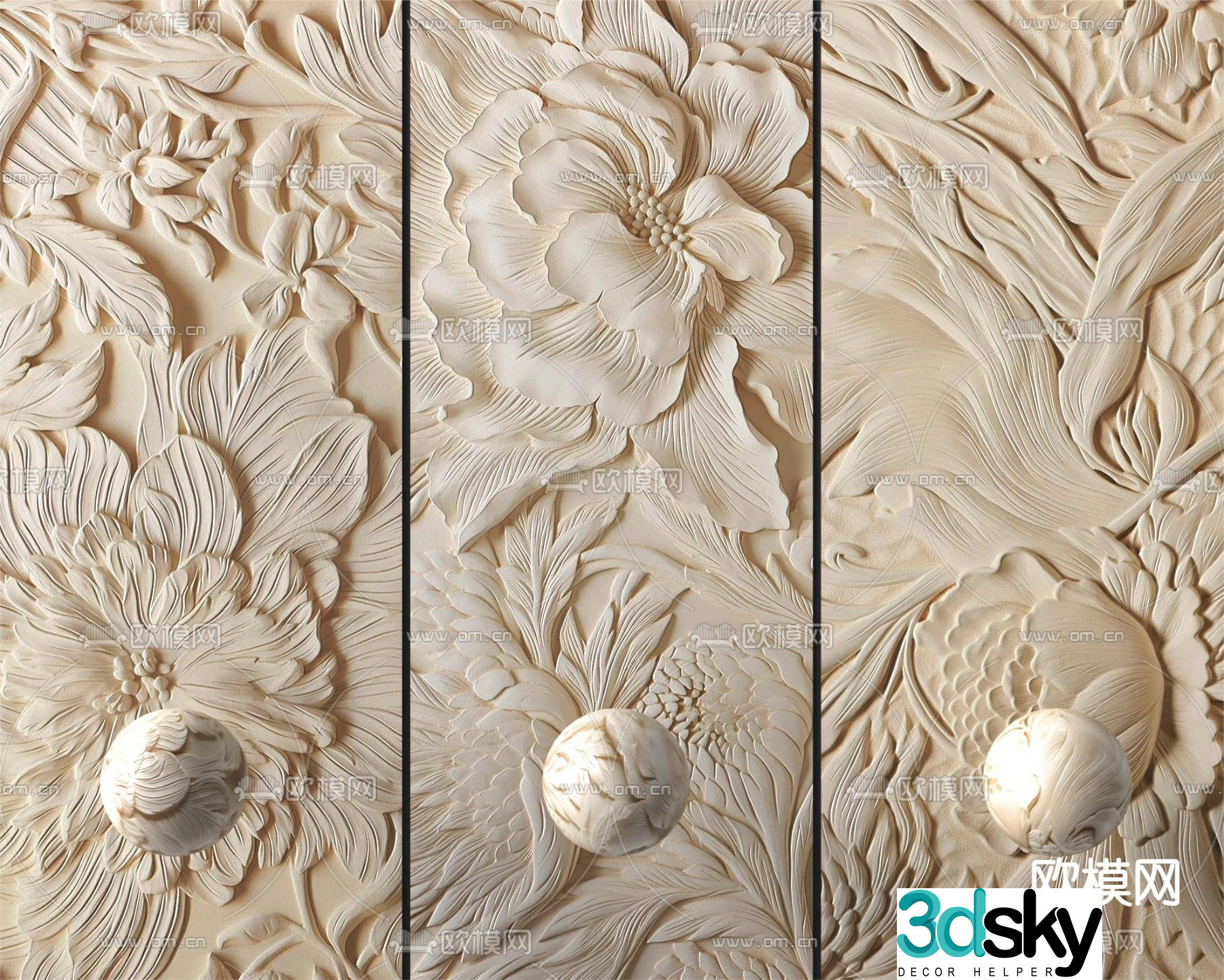 Sandstone relief stone carving board engraving components 3d model