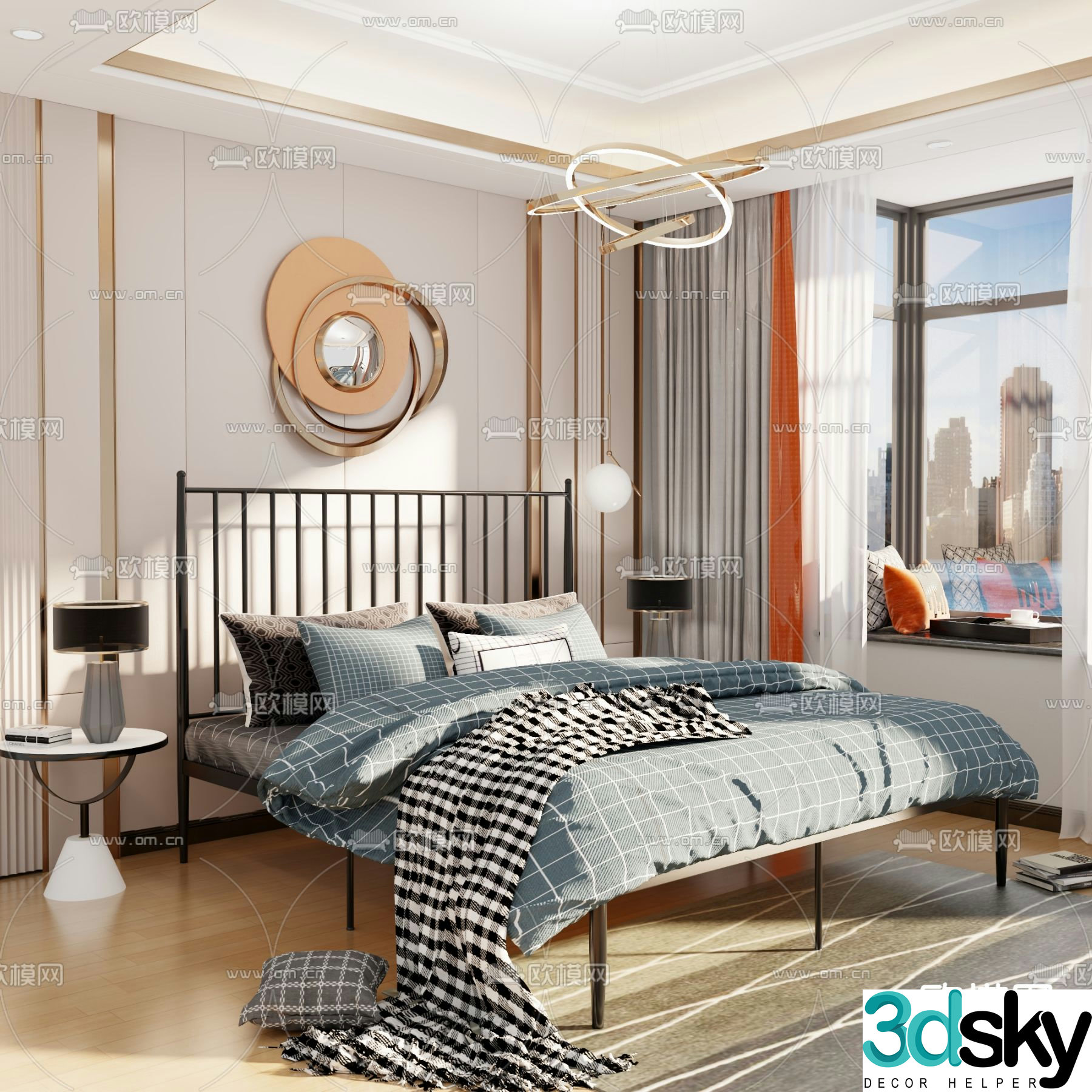 Iron frame bed double bed 3d model