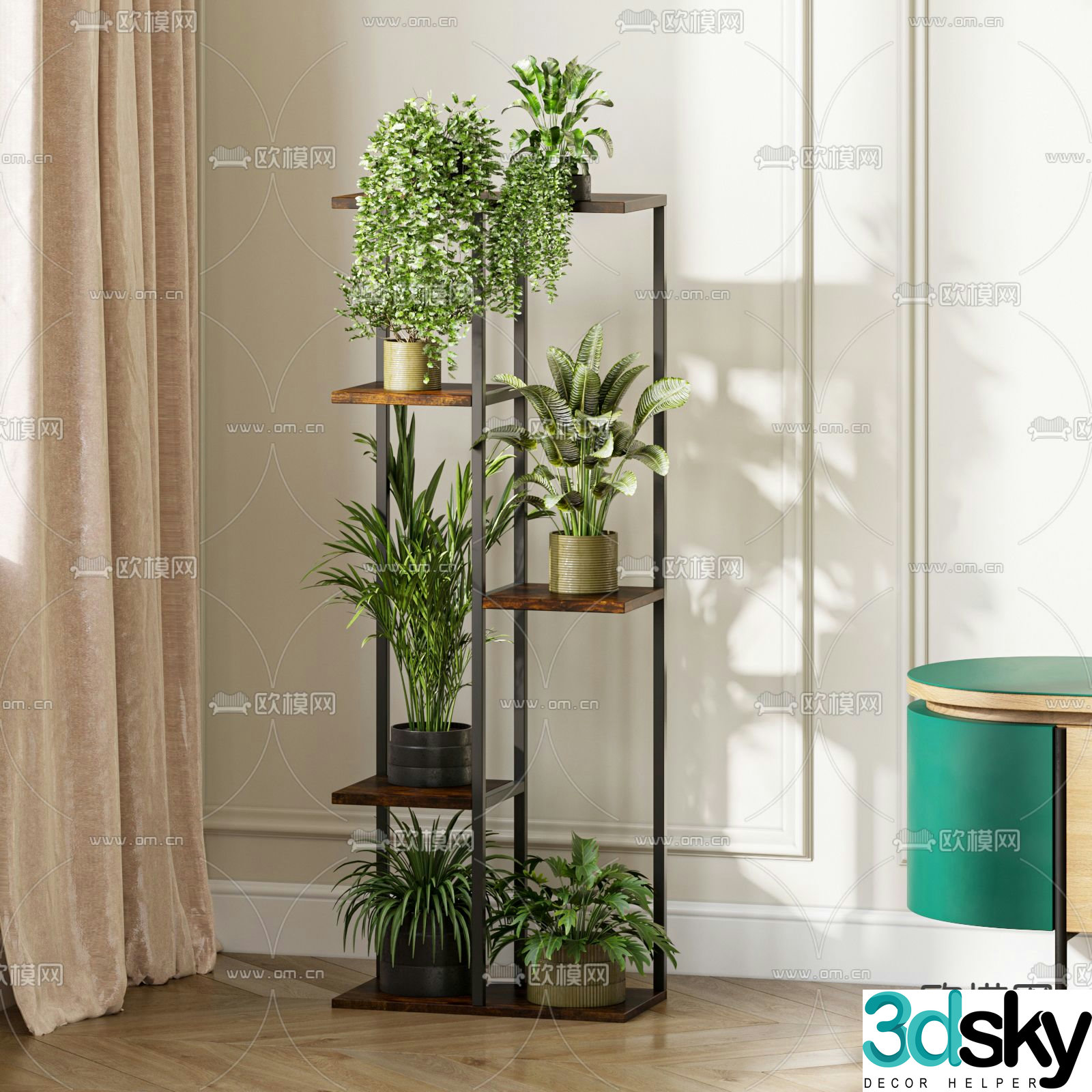 Potted plants Bonsai Green plant rack 3D model
