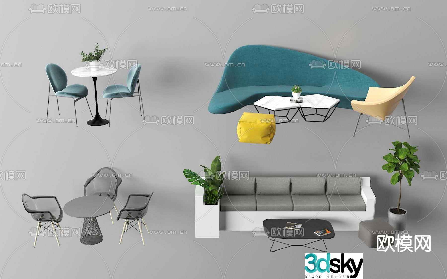 Leisure Sofa Negotiation Table and Chair 3D Model