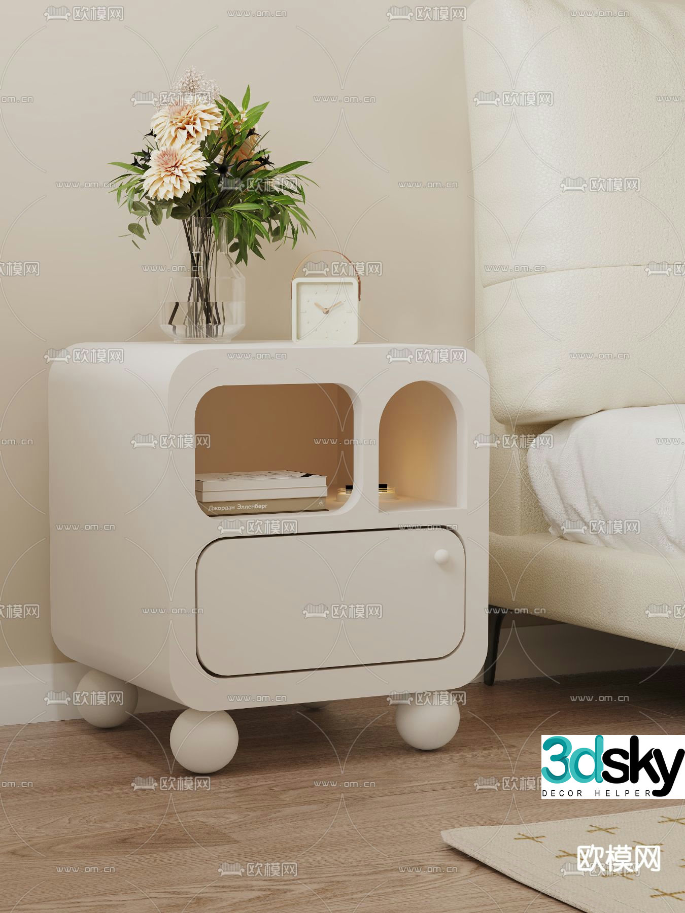Cream style bedside table 3d model