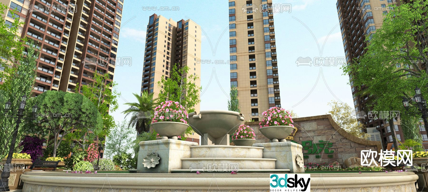 Residential area landscape 3d model