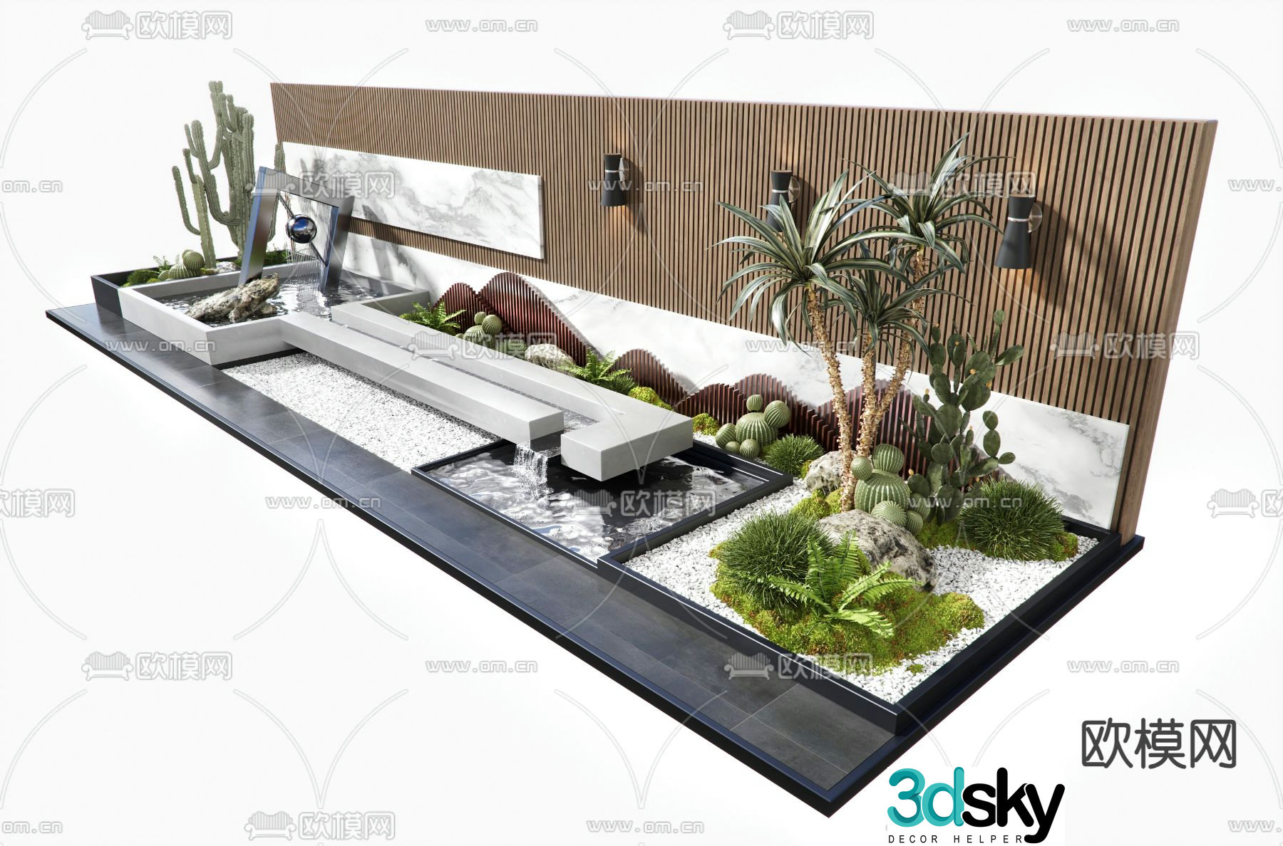 Water feature wall landscape wall falling water landscape sketch 3D model