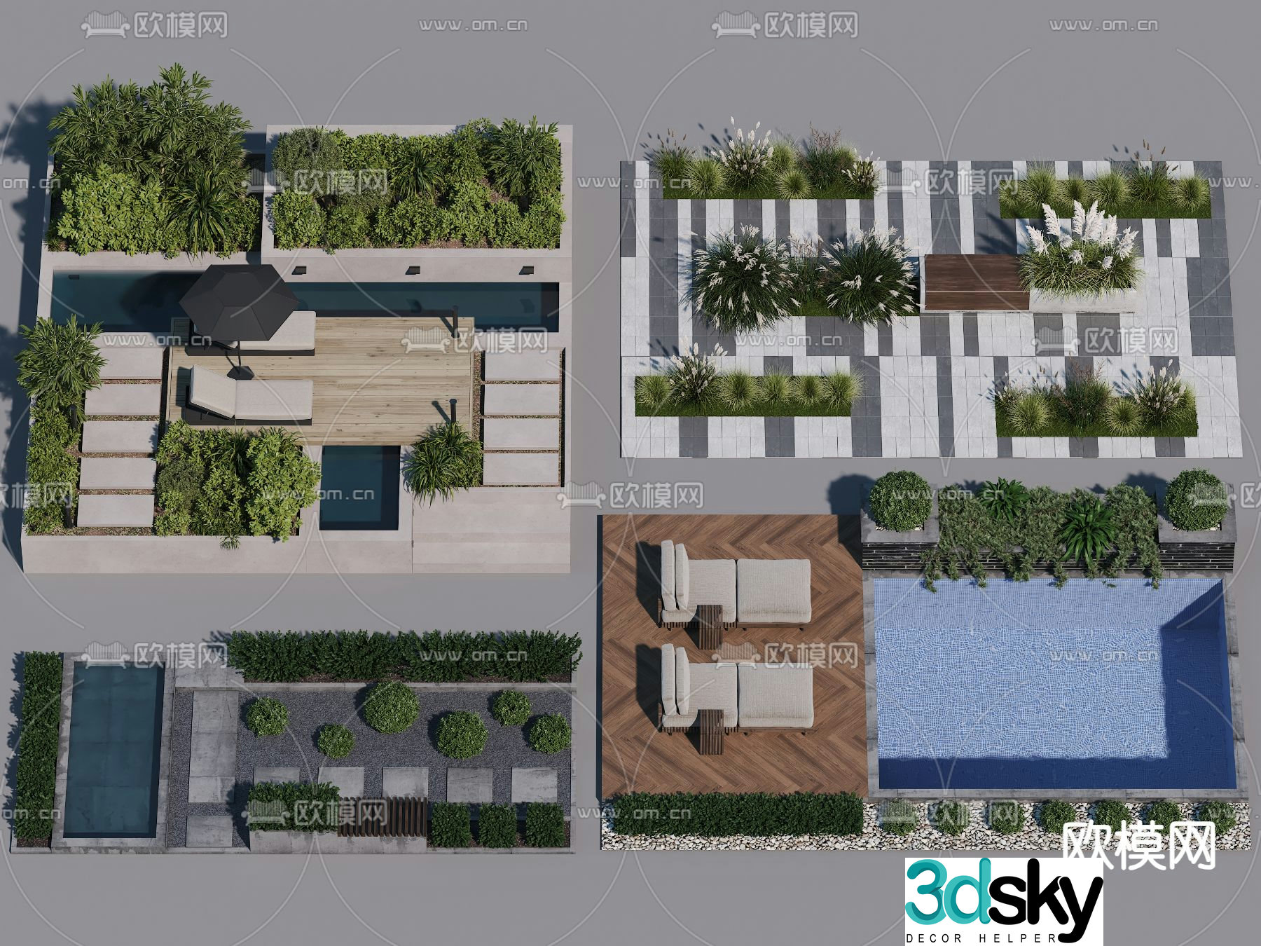 Courtyard landscape green shrubs 3d model
