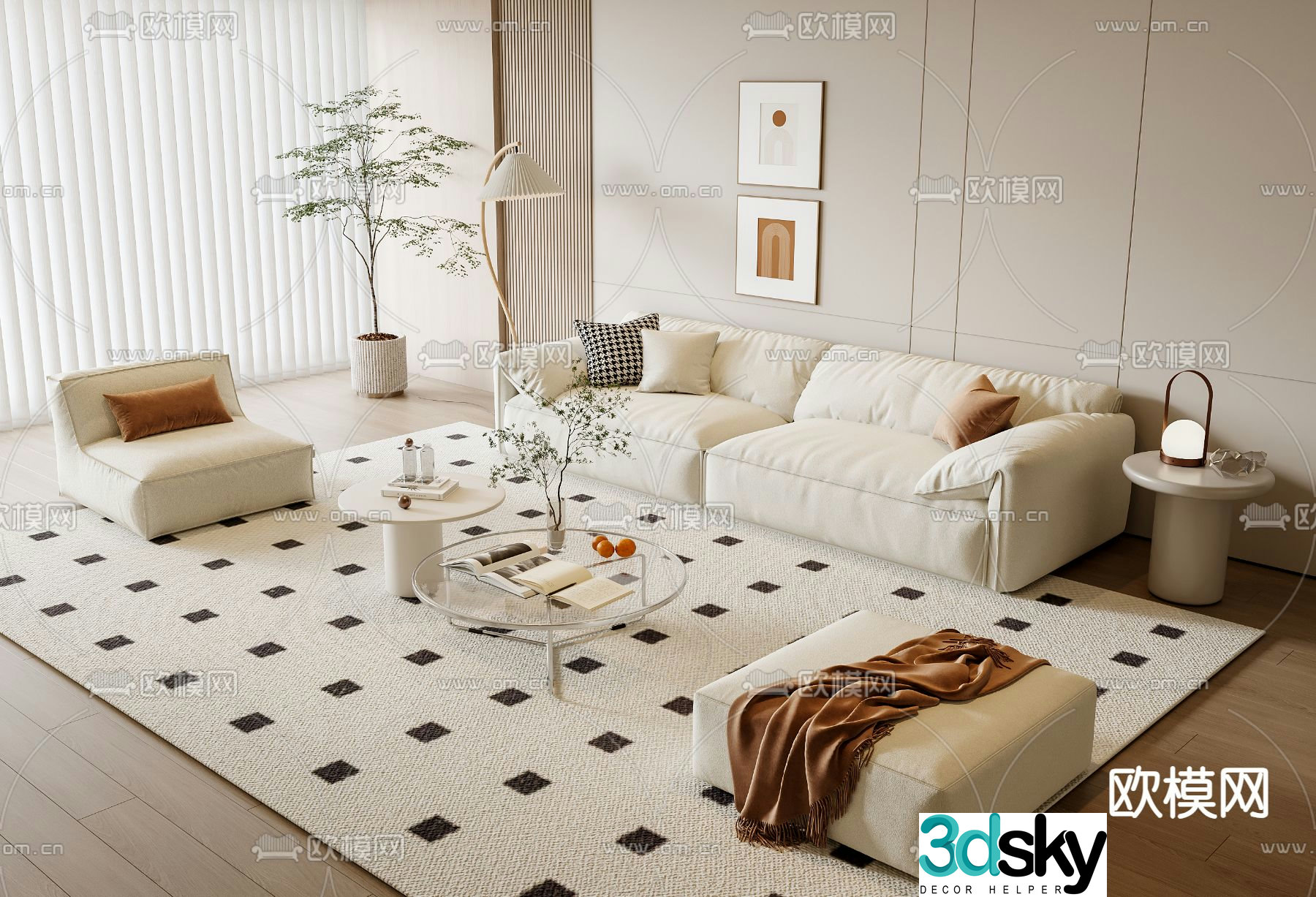 Cream style modular sofa 3d model