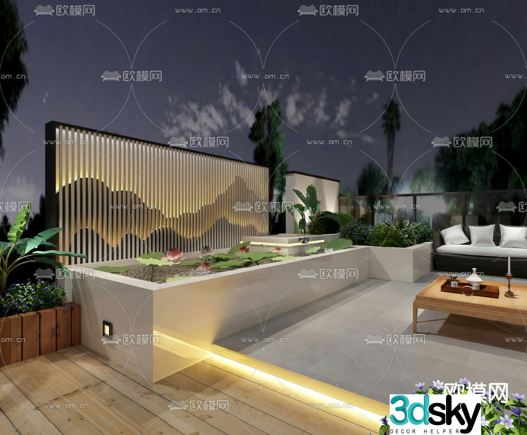 Chinese courtyard sketch lotus pond 3D model