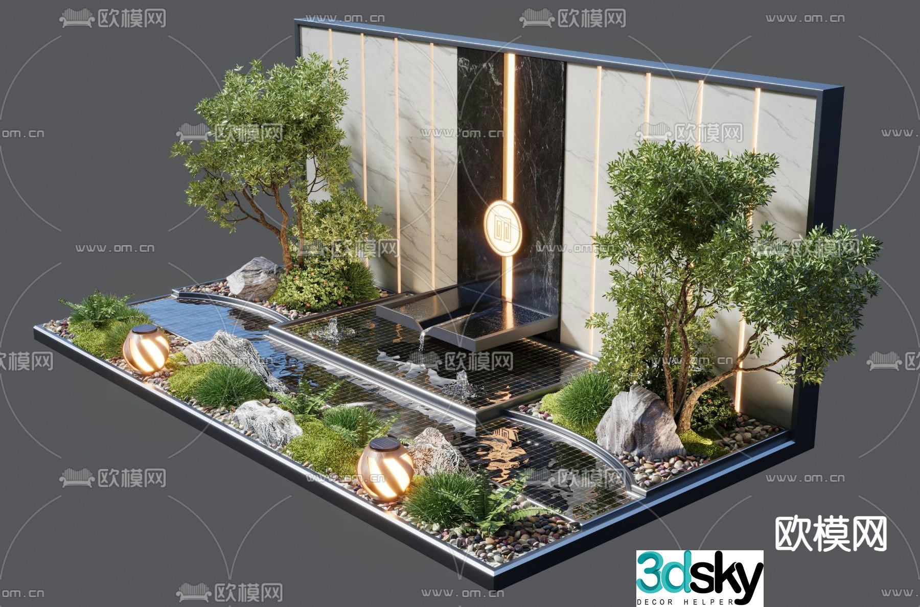 New Chinese style water feature wall landscape plants water feature fountain 3D model