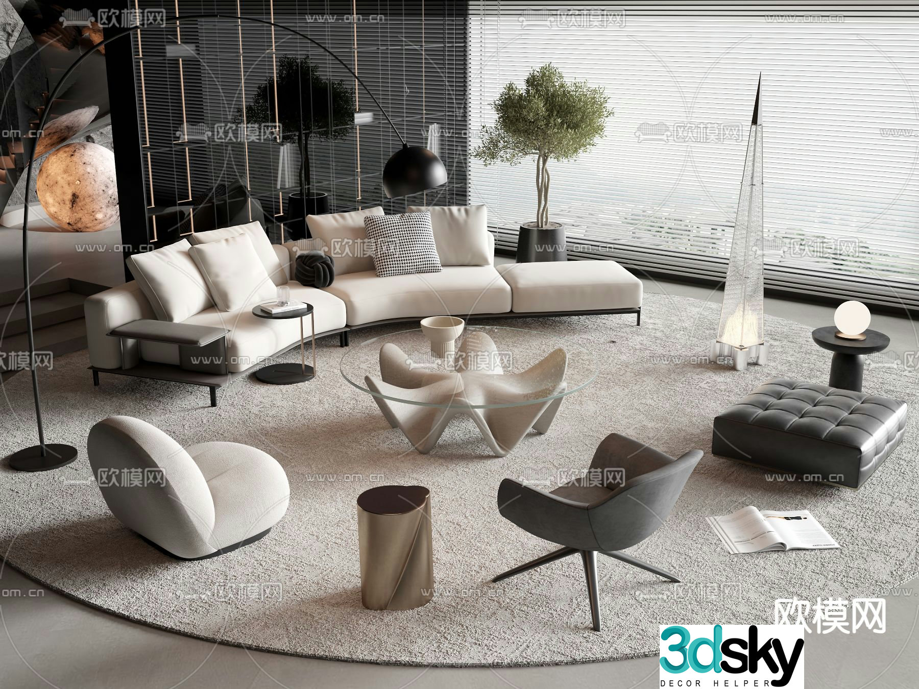 Modular sofa curved sofa 3d model