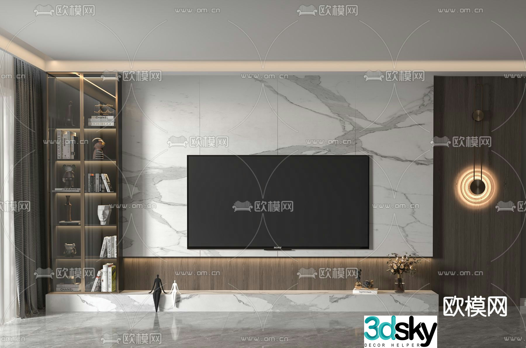 3d model of TV background wall