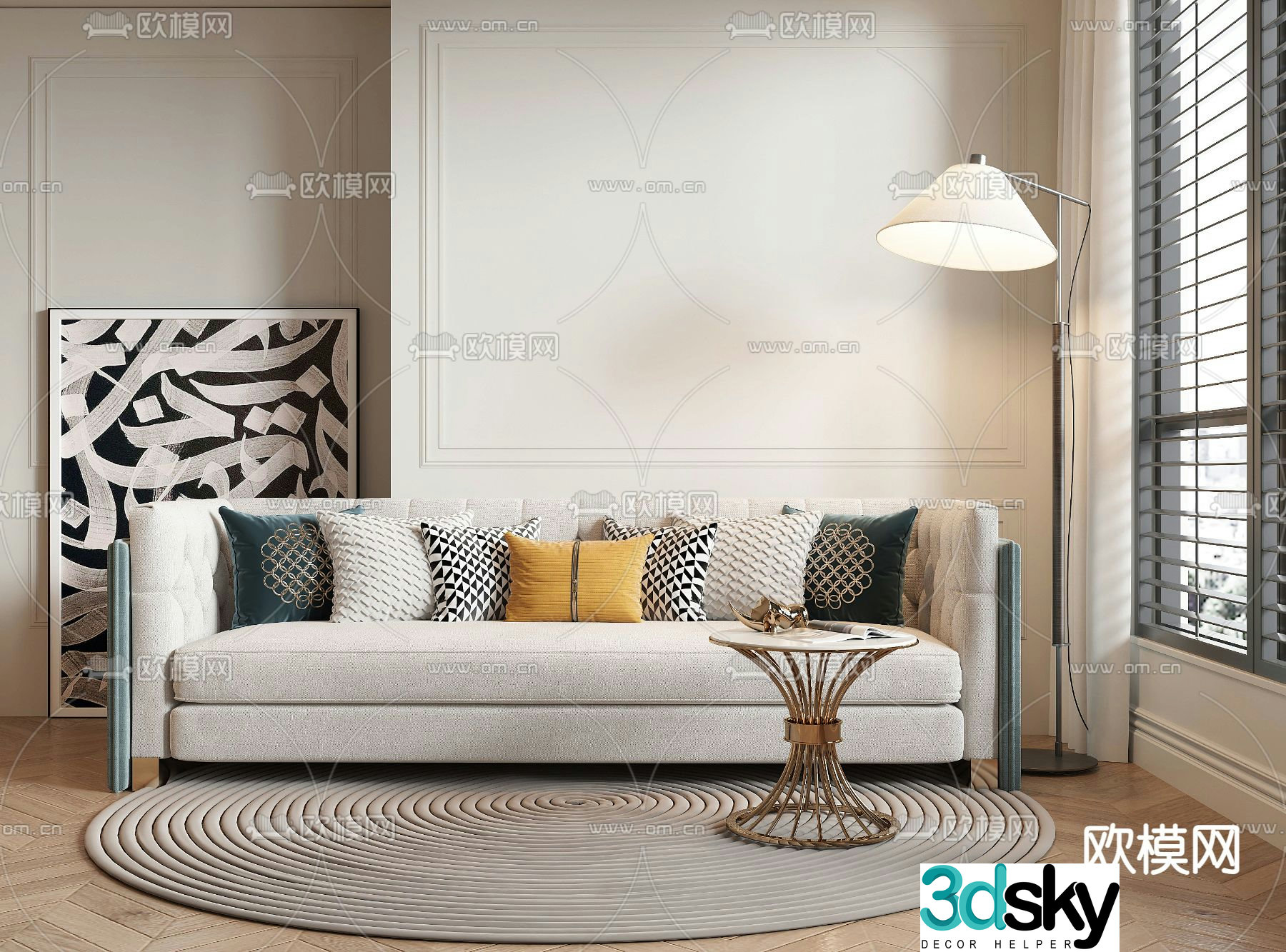 American sofa three-person sofa 3d model