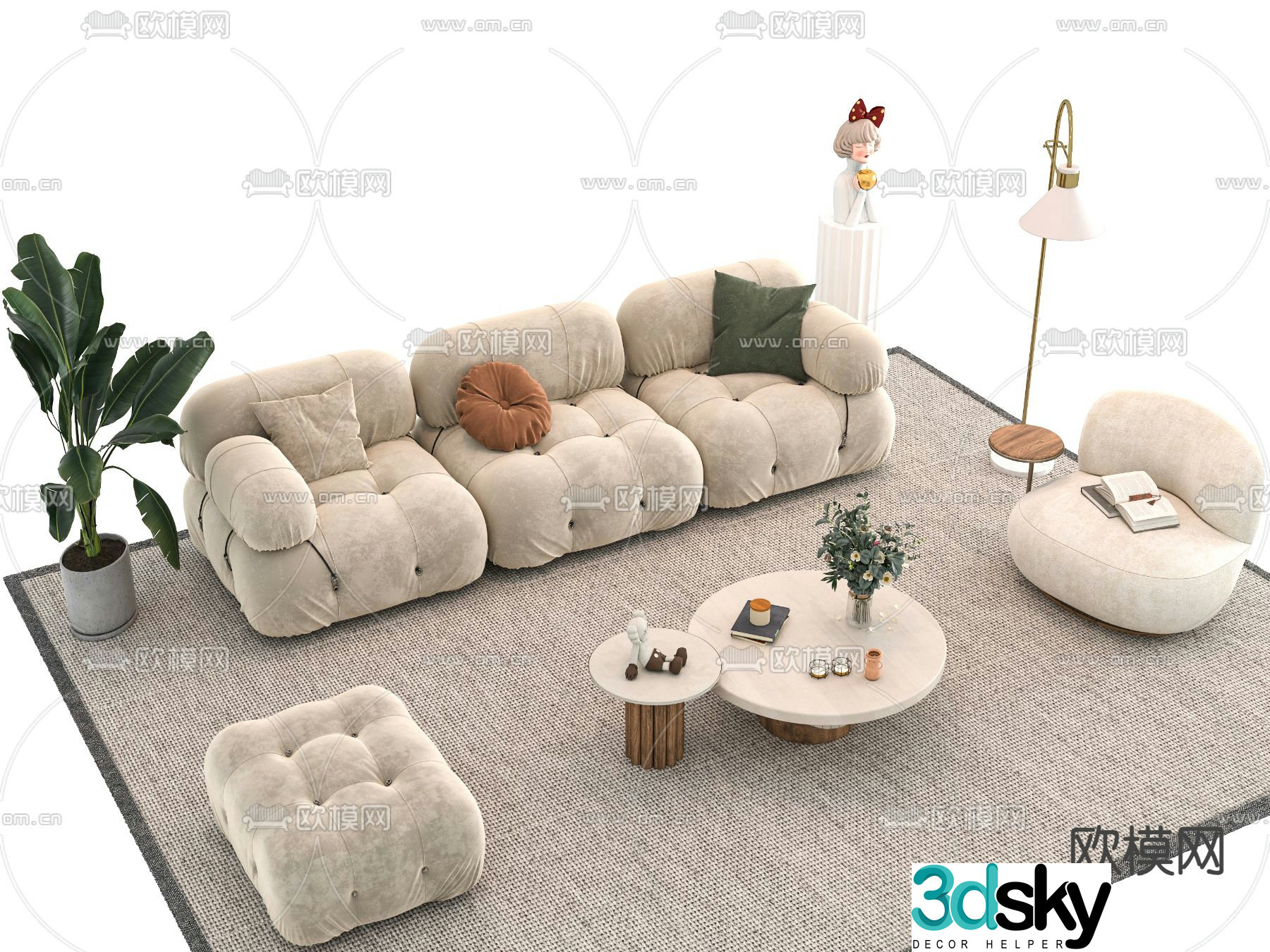 Fabric sofa combination 3d model