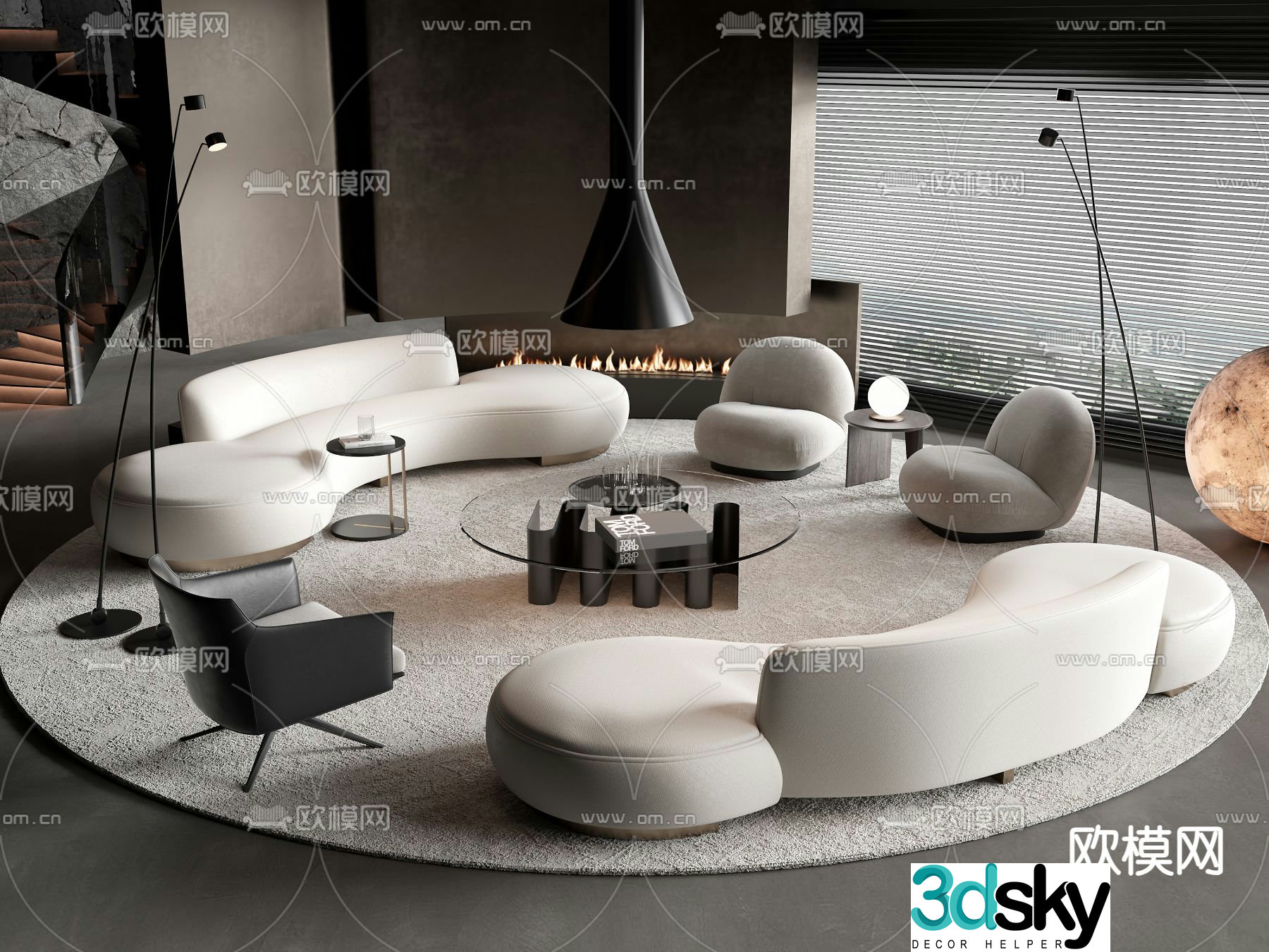 Curved sofa modular sofa 3d model