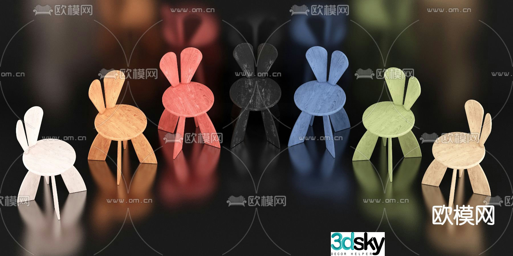 Rabbit ears chair children’s chair 3d model