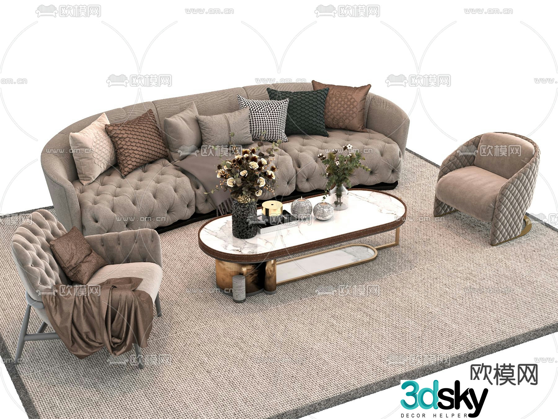European sofa combination 3d model