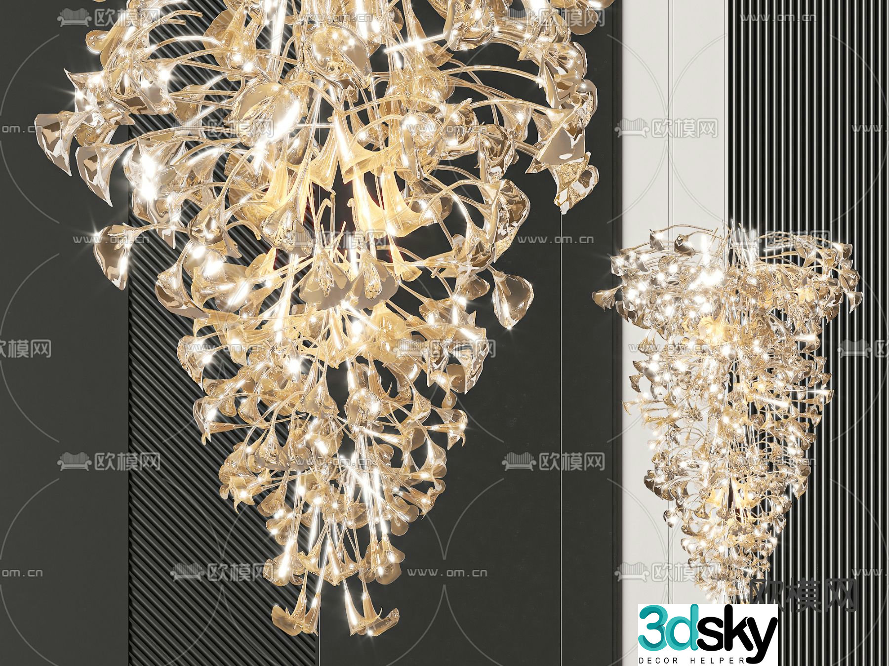 Light luxury chandeliers horn chandeliers 3D model