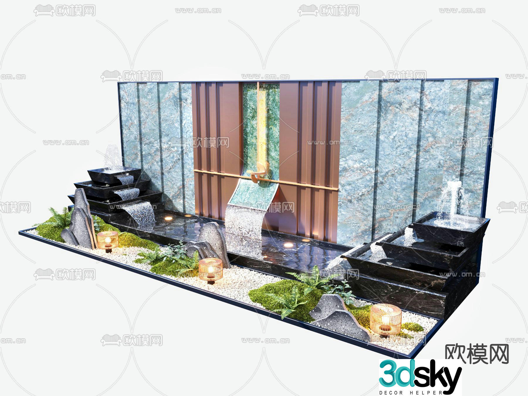 Modern water feature wall feature wall with water water feature fountain 3D model