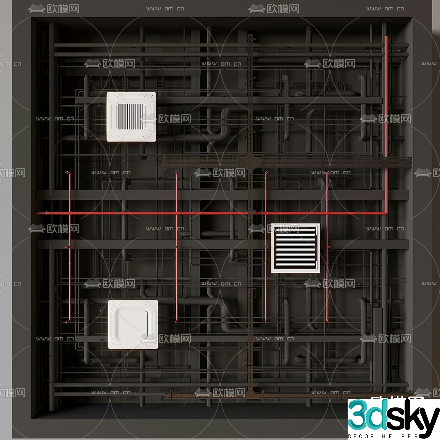 Industrial air duct top bare top ceiling ceiling 3d model