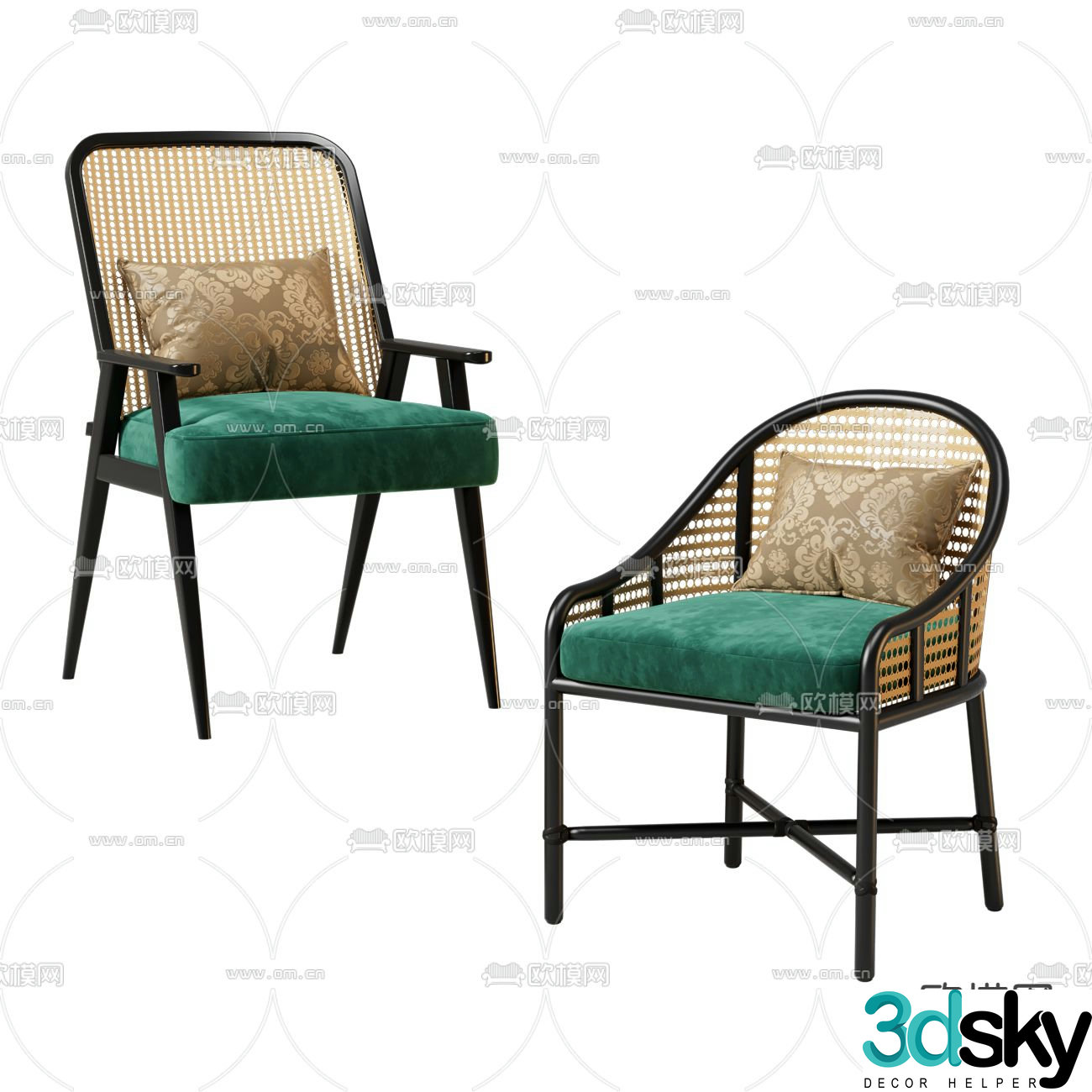 Medieval style rattan chair leisure chair 3d model