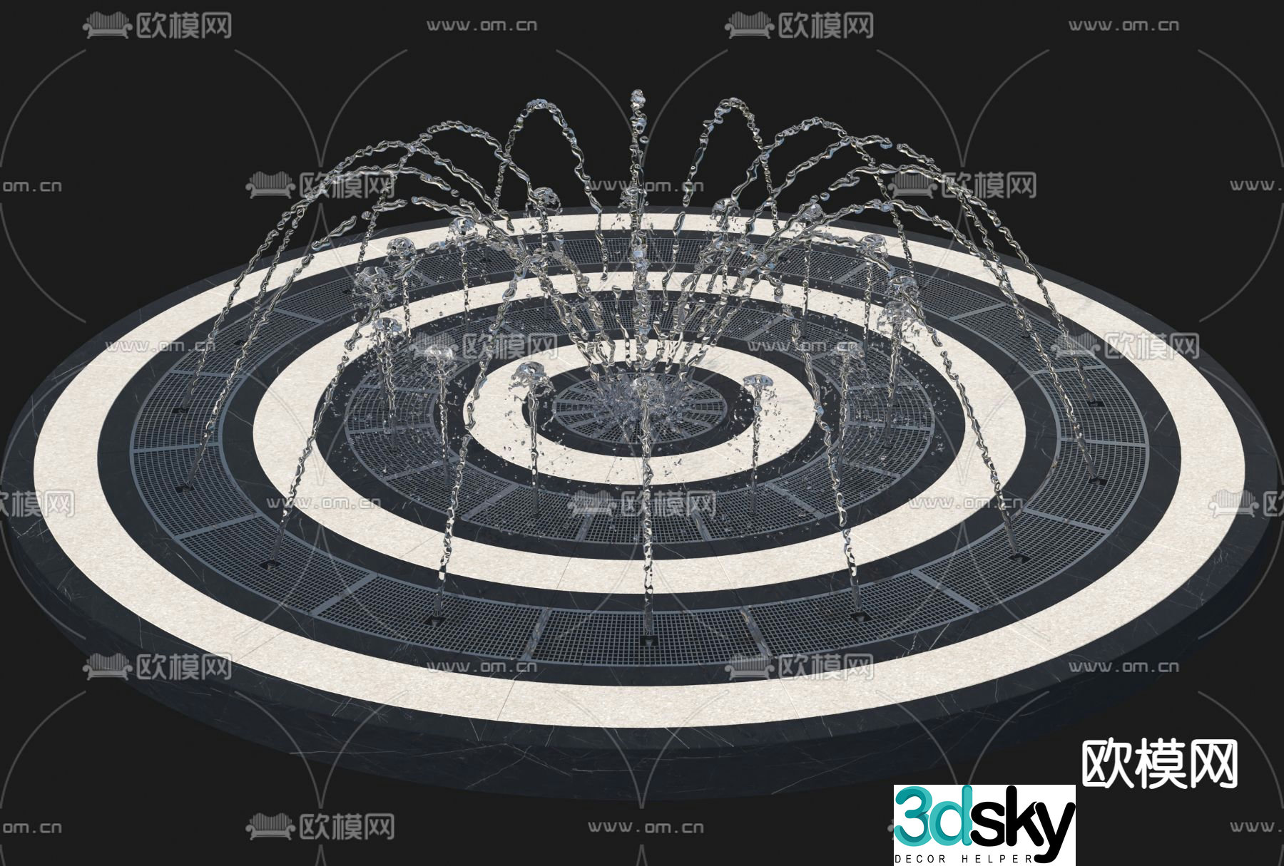 Outdoor fountain dry spray water feature 3d model