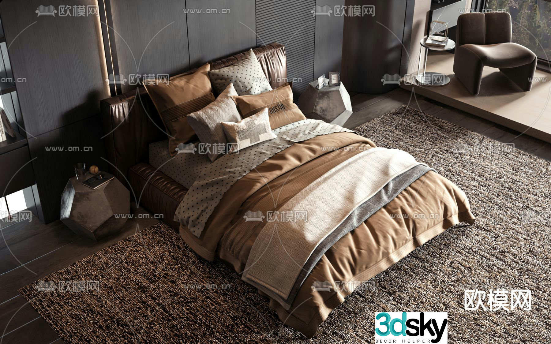 Leather double bed 3d model