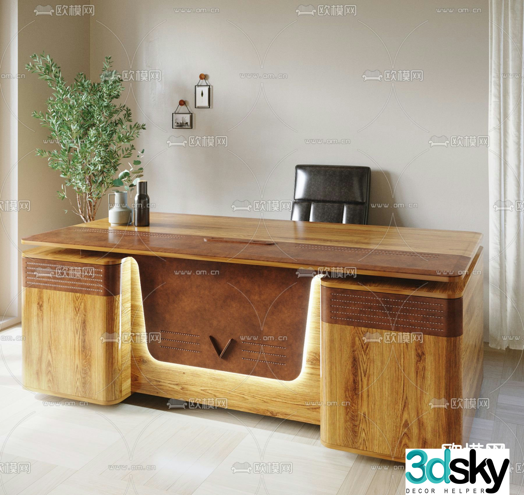 Wabi-sabi executive desk boss desk 3D model