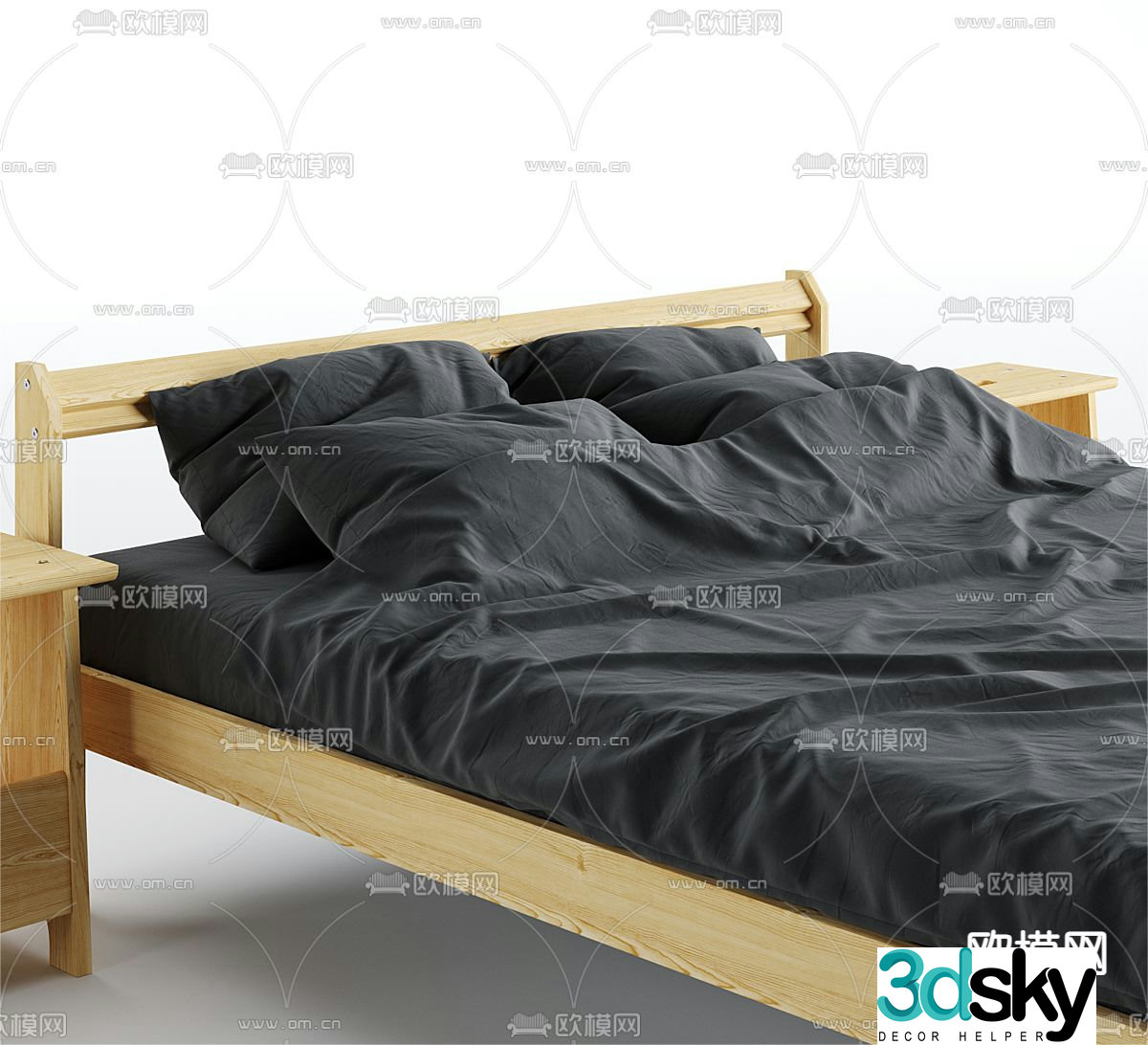 Nordic solid wood bed double bed 3d model