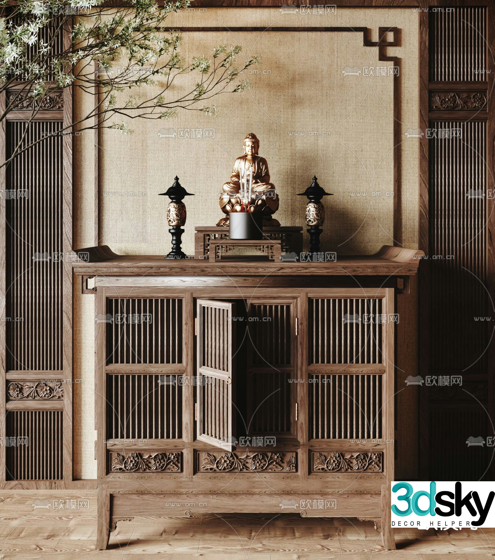 3D model of Chinese shrine Buddhist altar and incense table
