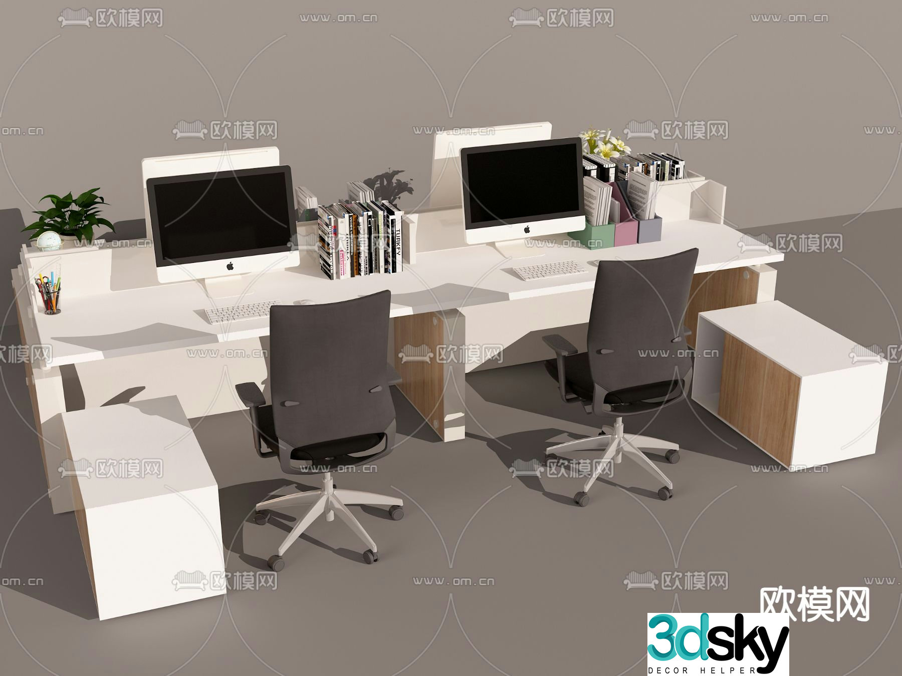 Office desk and chair work station staff table 3d model