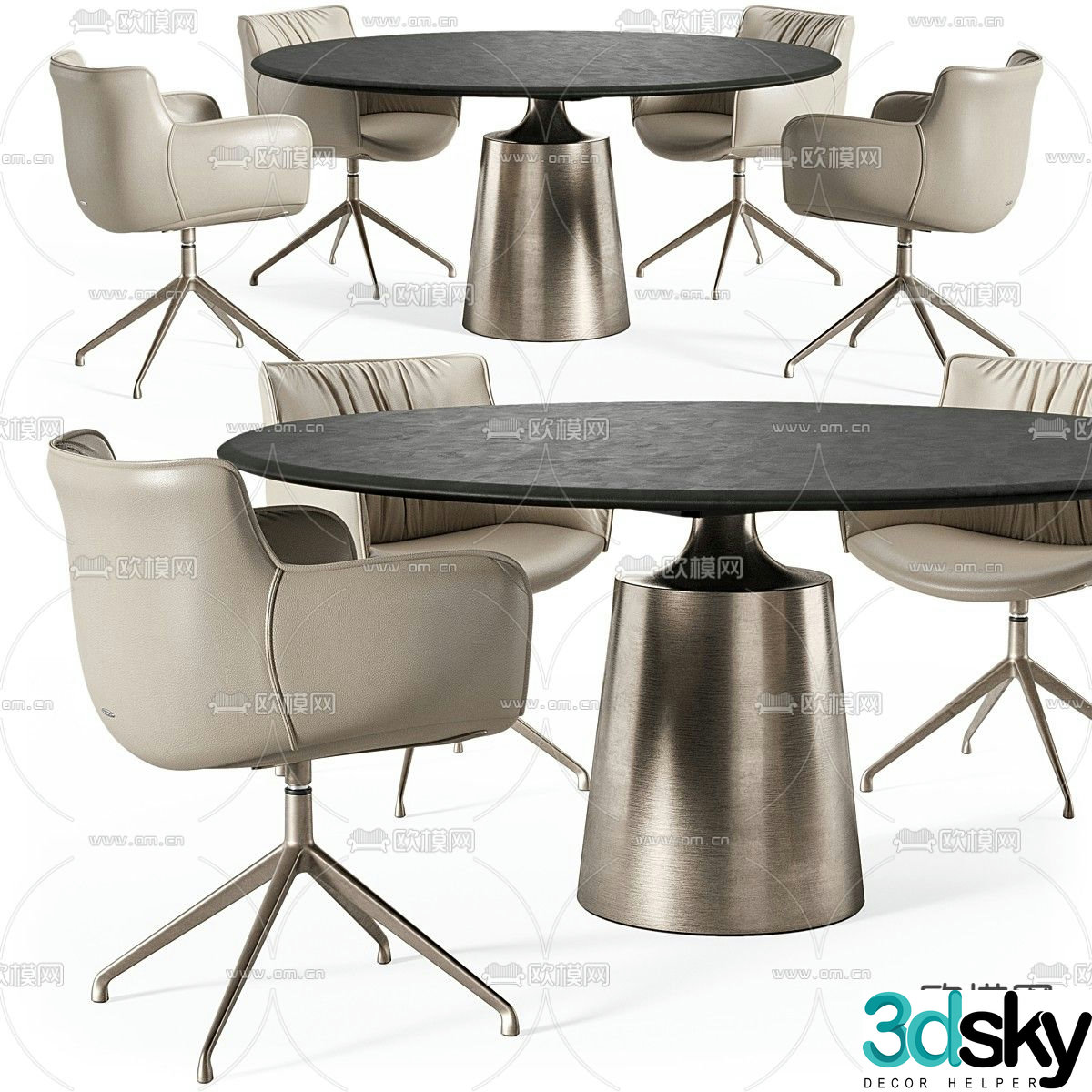 Modern round dining table and chairs 3d model