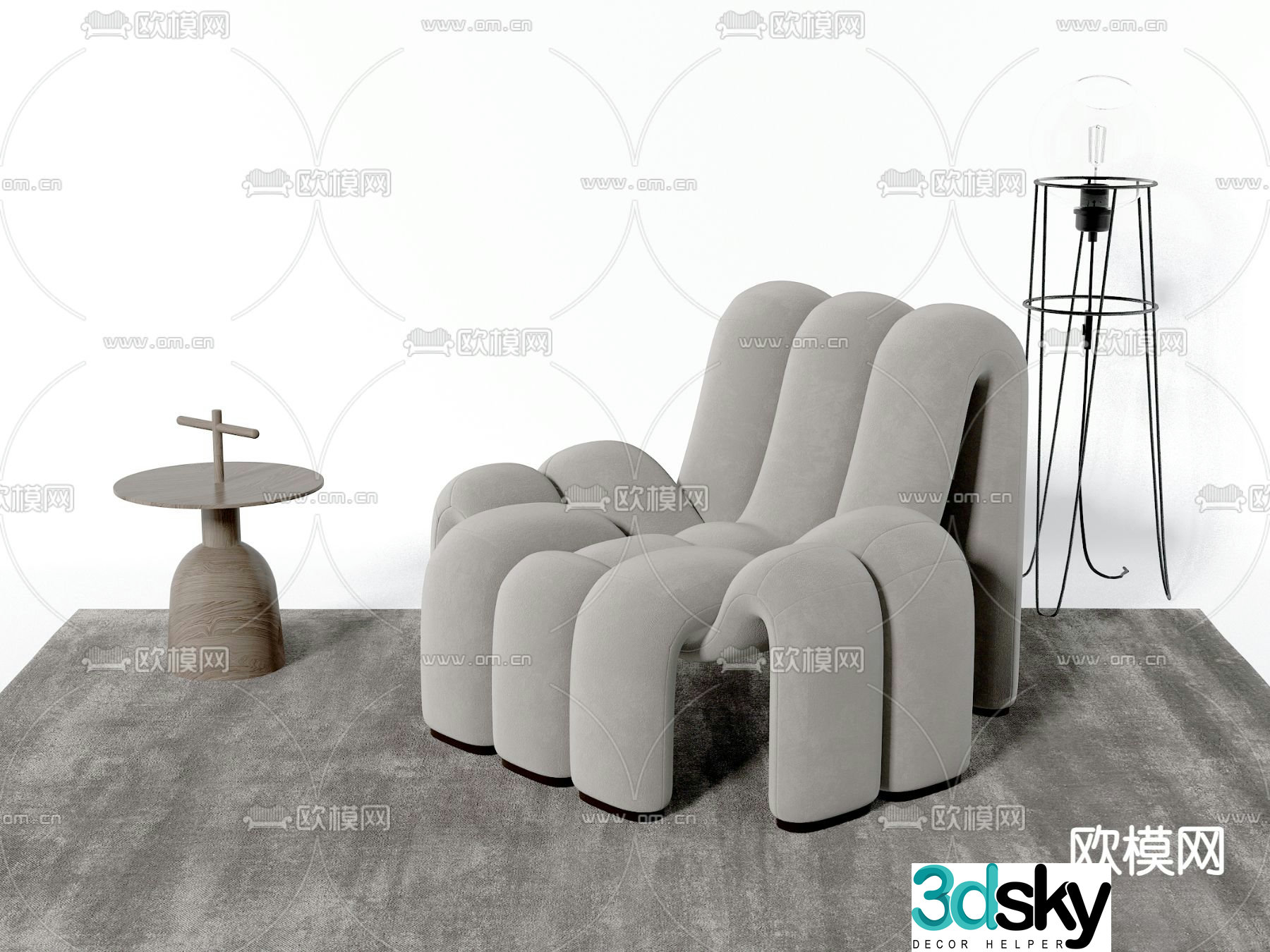 High-end gray leisure chair table 3d model