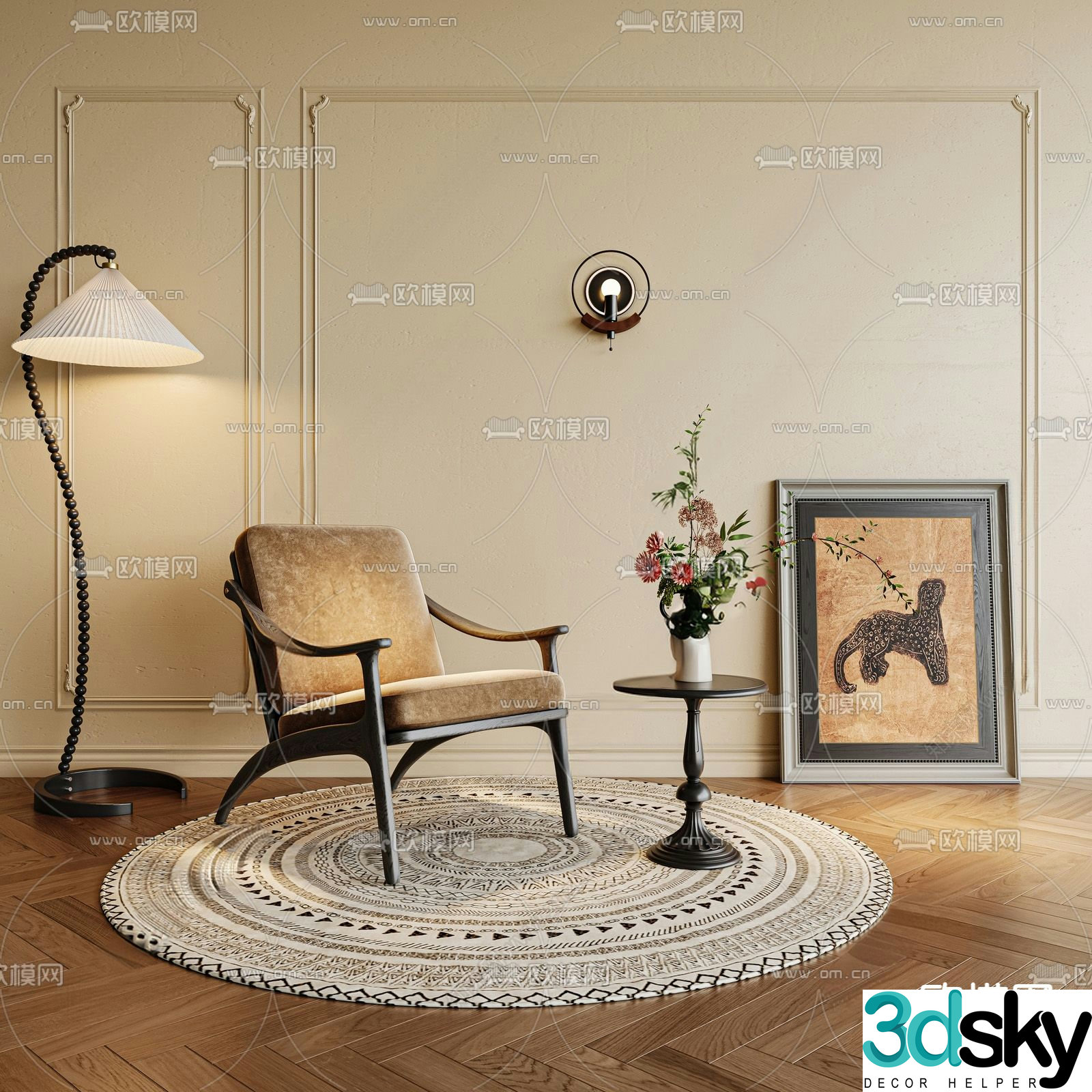 French leisure chair single chair 3d model
