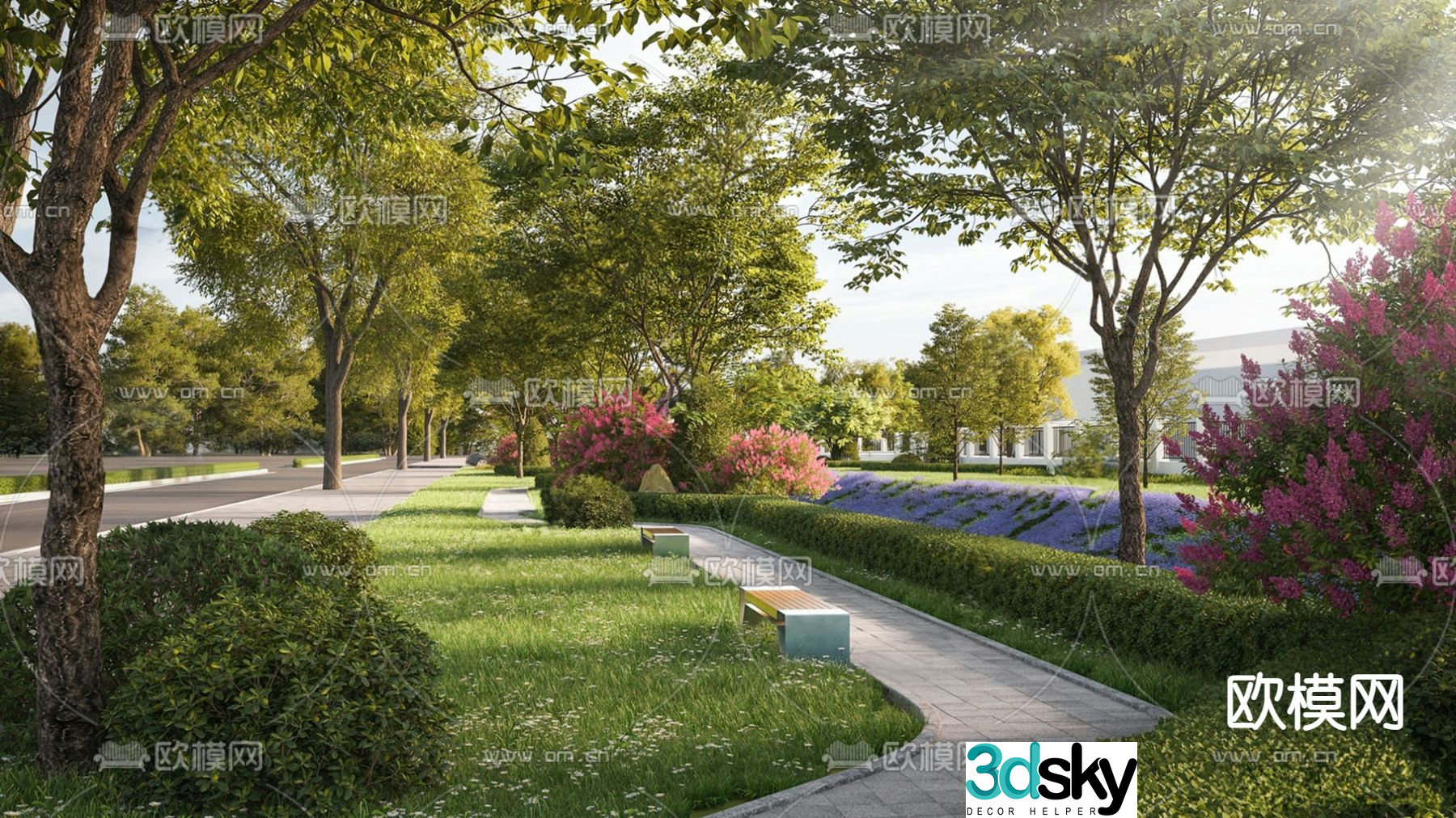 Park landscape forest path 3d model