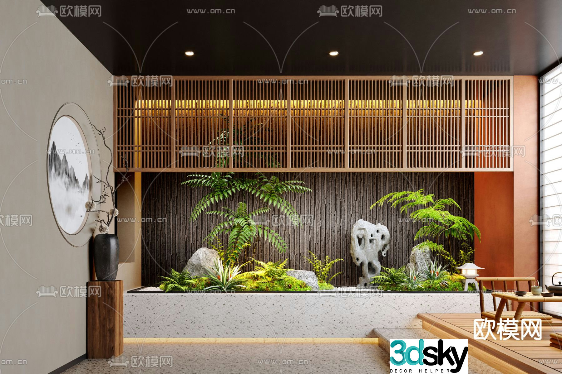 New Chinese style landscaping indoor landscape 3d model