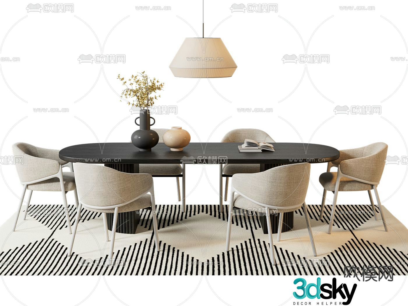 Medieval style dining table and chairs 3d model
