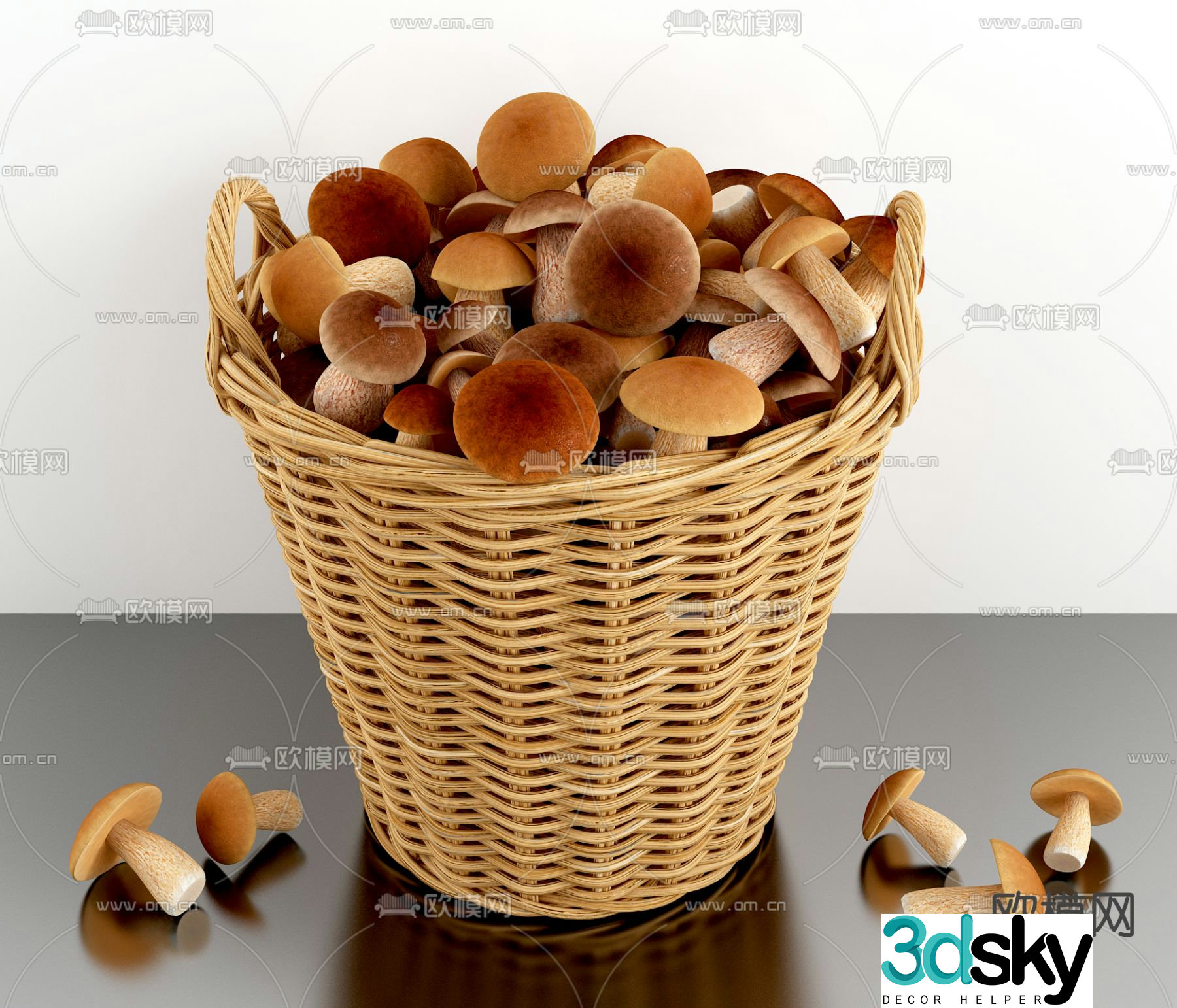 Mushrooms fungi basket 3D model