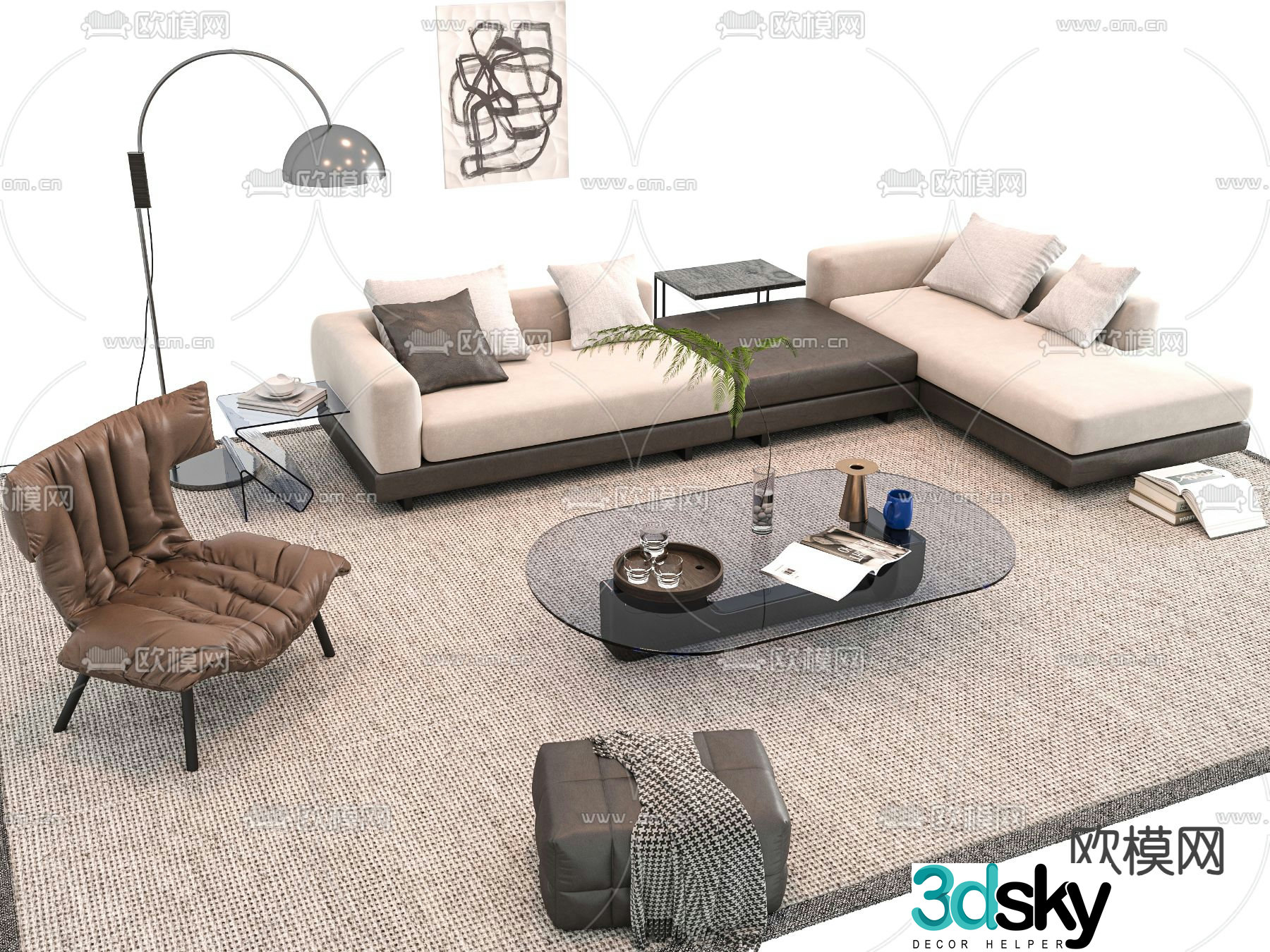 Corner sofa modular sofa 3d model